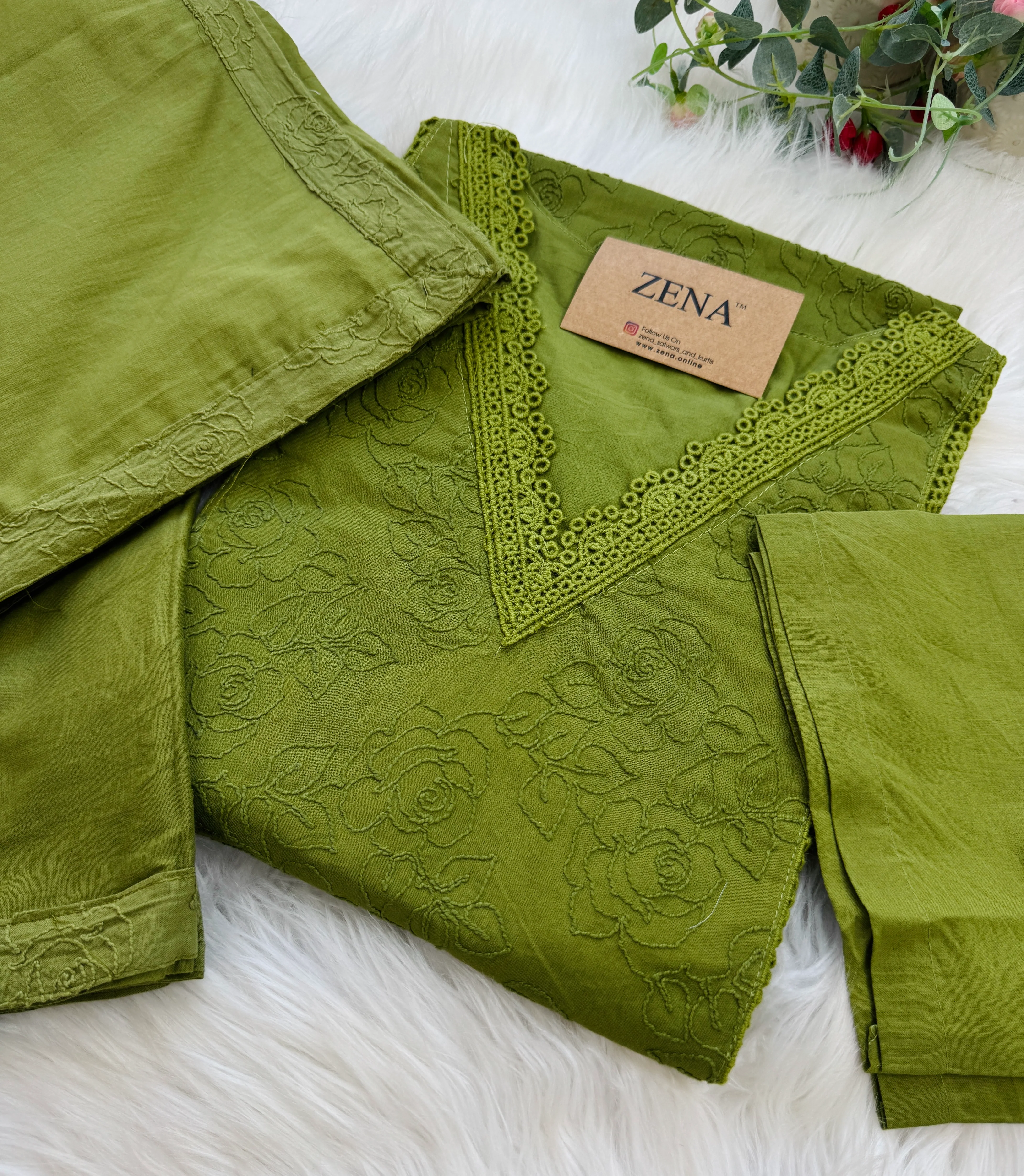 ✨ Premium Cotton Embroidered V-Neck Kurti Set ✨