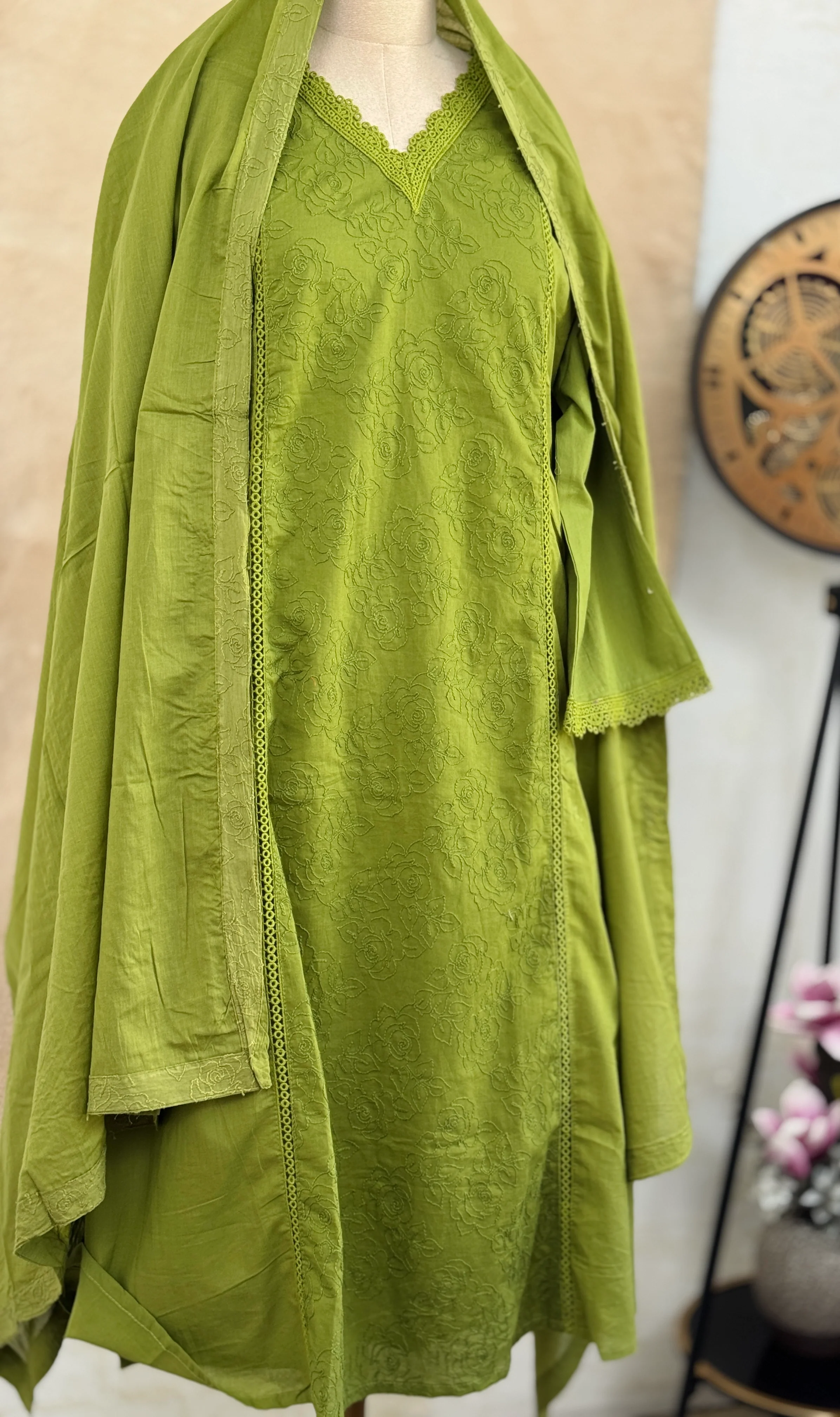 ✨ Premium Cotton Embroidered V-Neck Kurti Set ✨ - Image 2