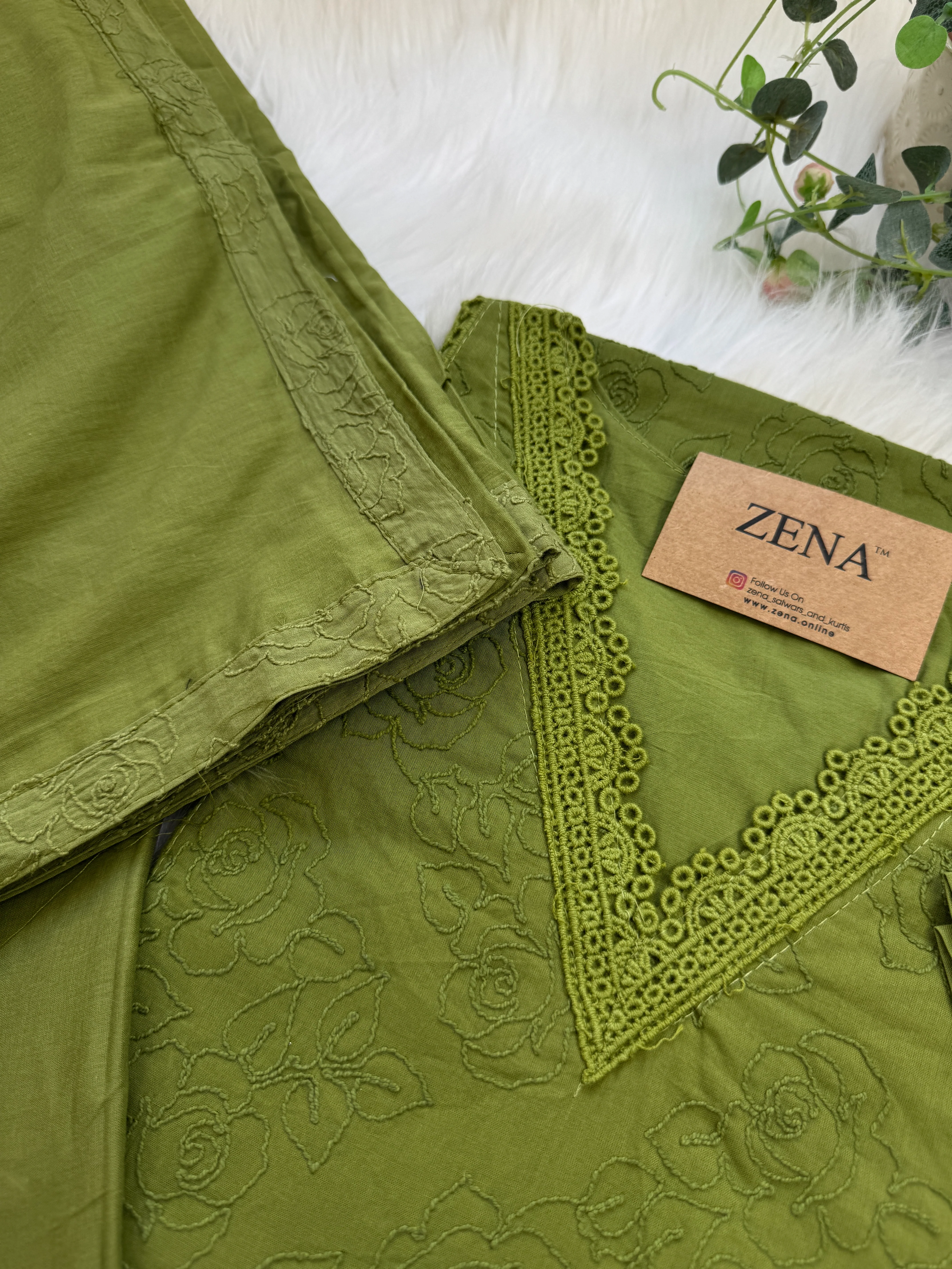 ✨ Premium Cotton Embroidered V-Neck Kurti Set ✨ - Image 3