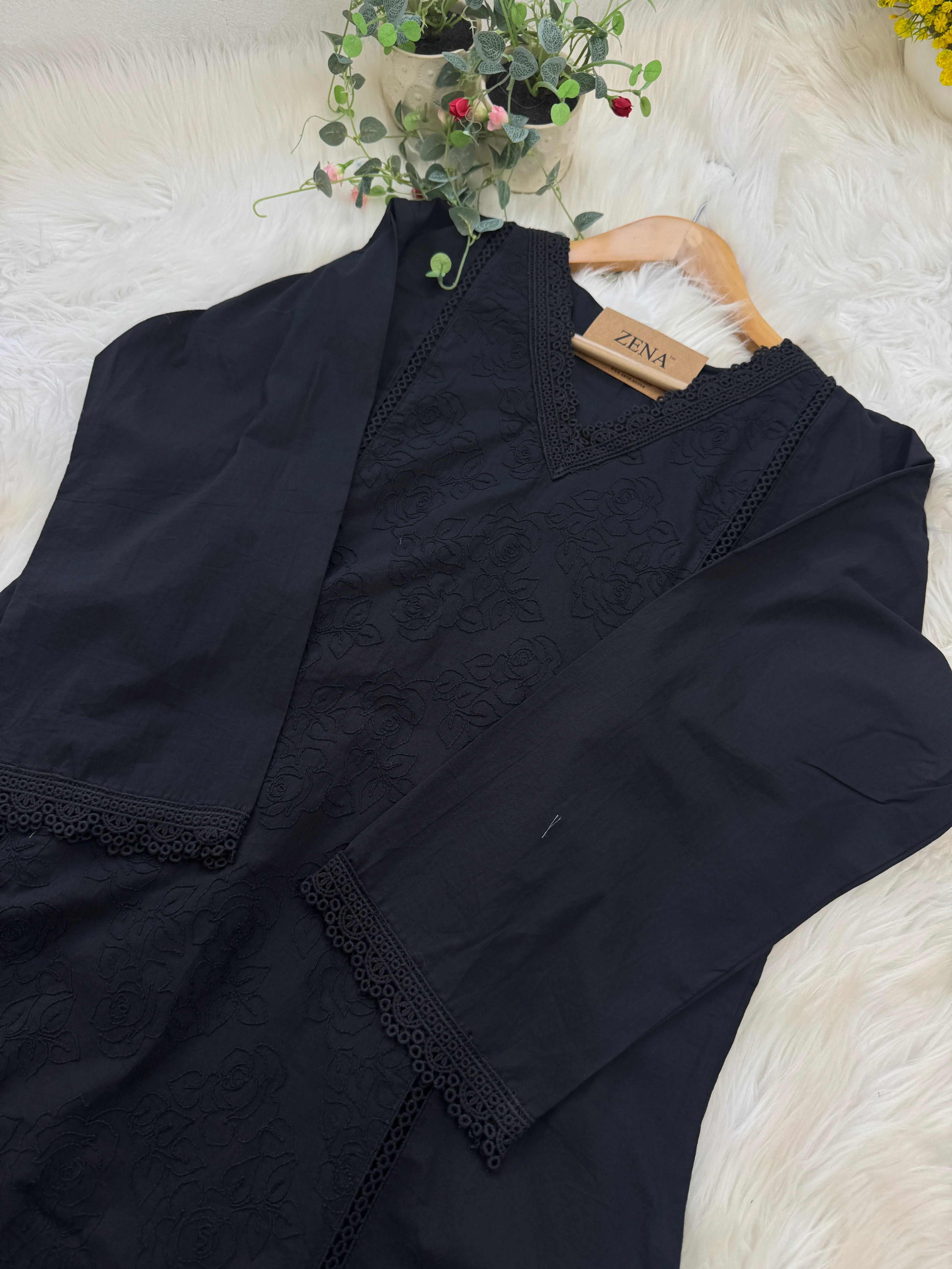 ✨ Premium Cotton Embroidered V-Neck Kurti Set ✨ - Image 4