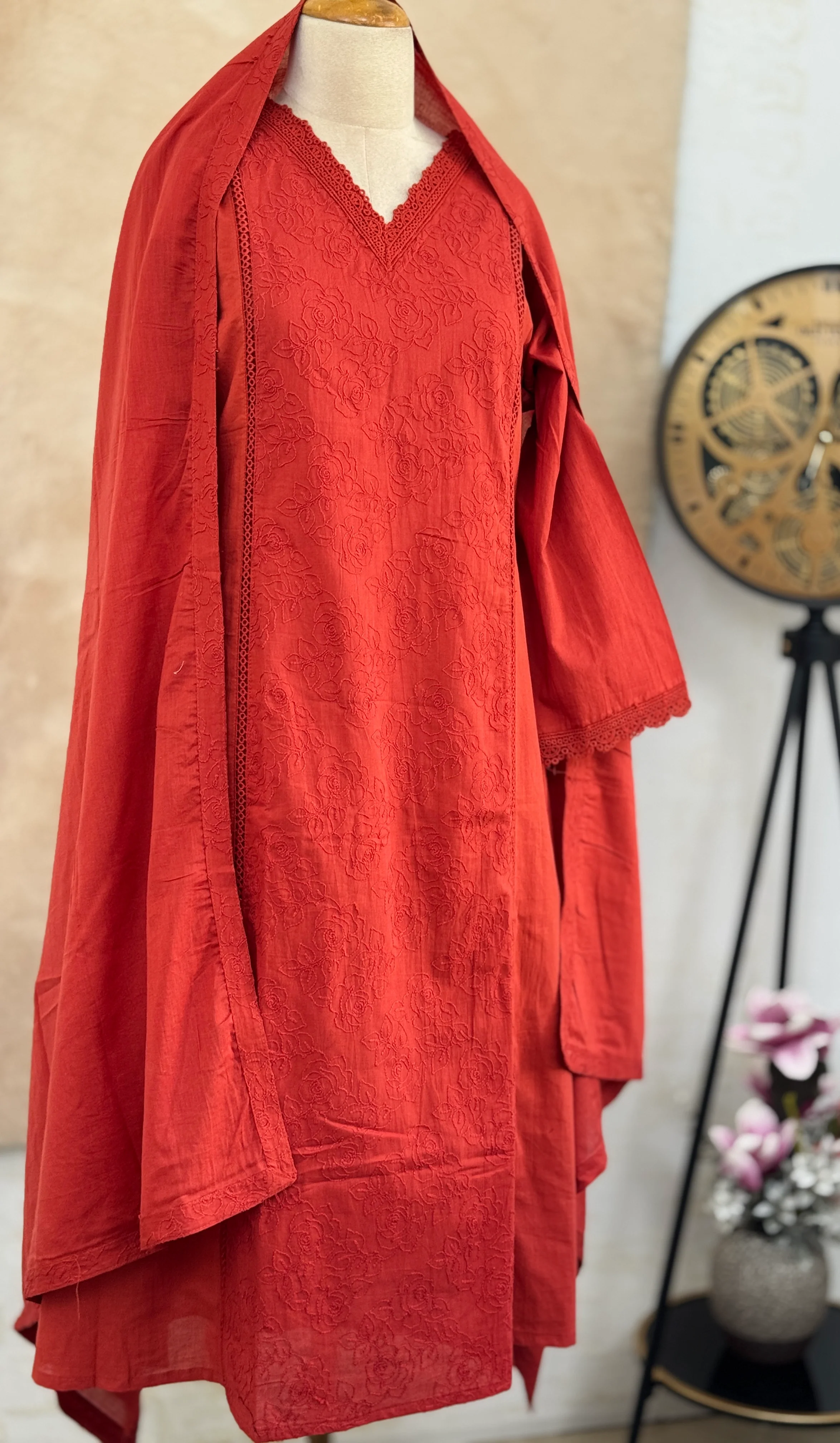 ✨ Premium Cotton Embroidered V-Neck Kurti Set ✨ - Image 2