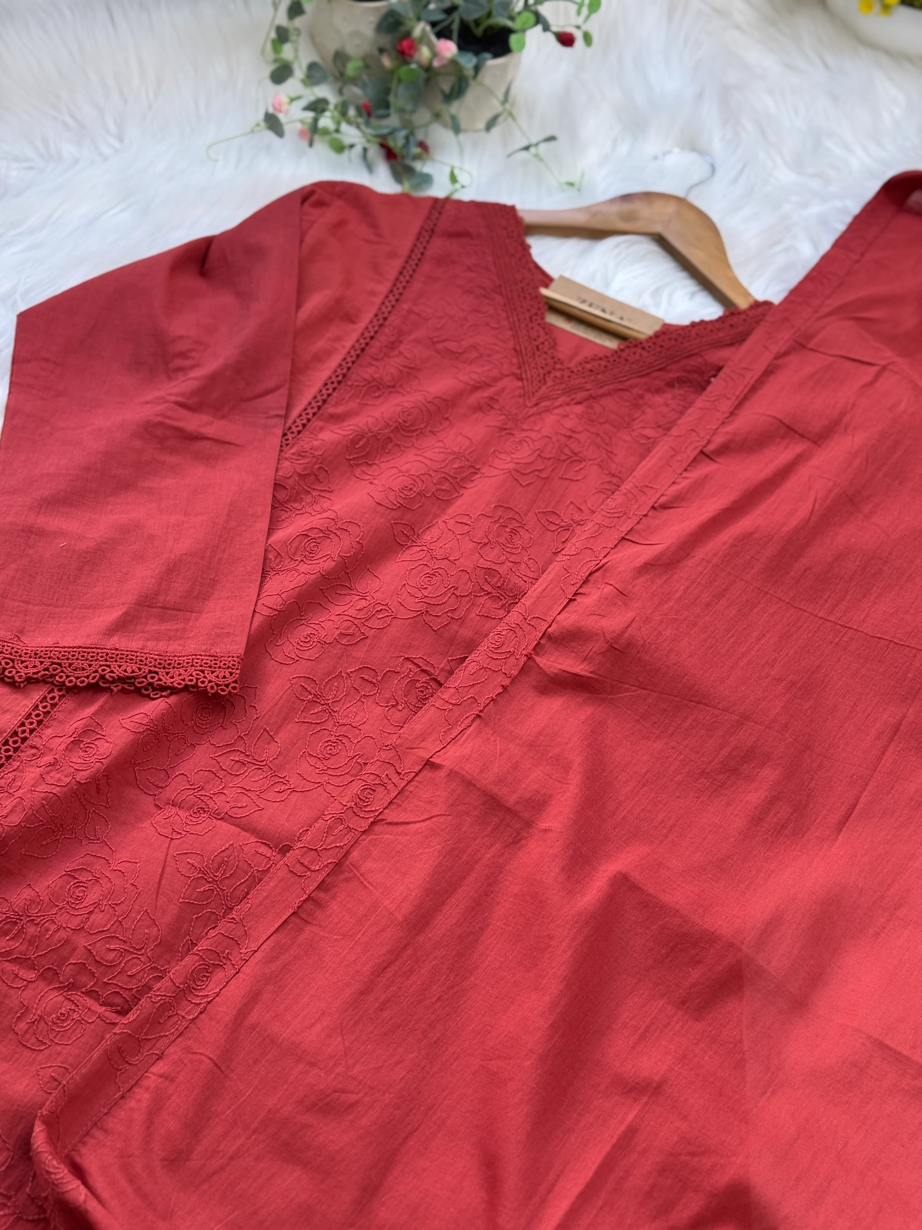 ✨ Premium Cotton Embroidered V-Neck Kurti Set ✨ - Image 4