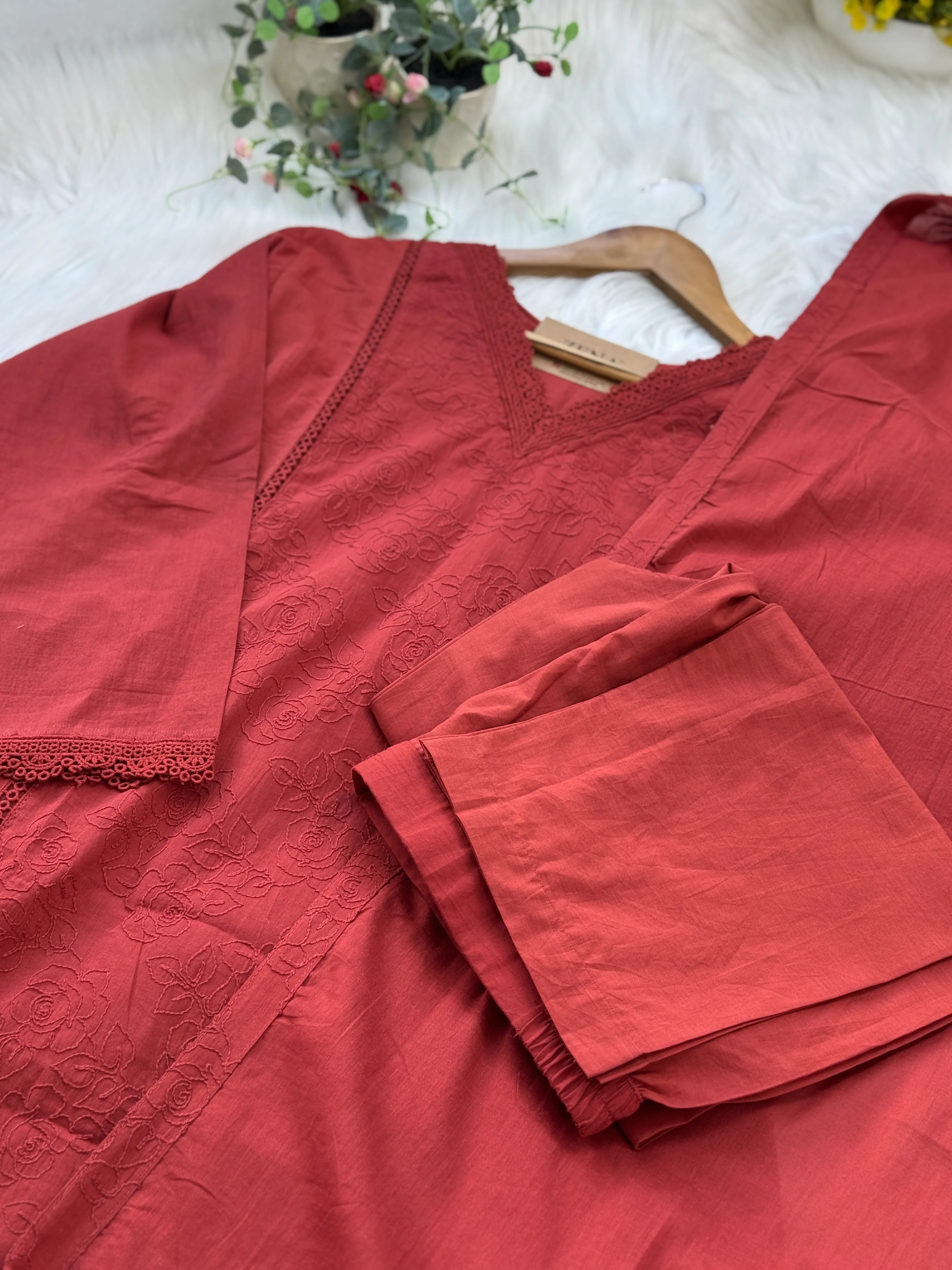 ✨ Premium Cotton Embroidered V-Neck Kurti Set ✨ - Image 5