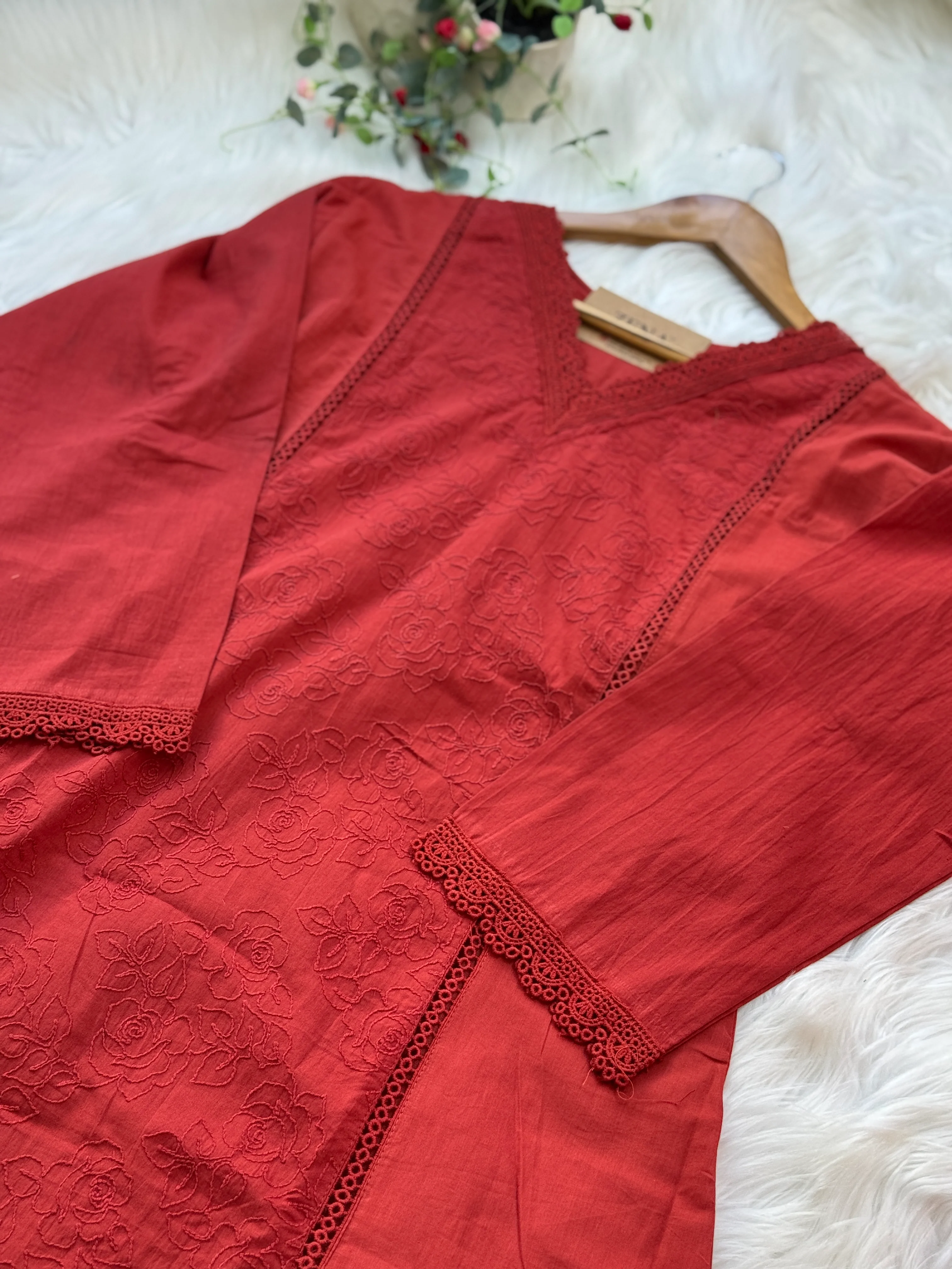 ✨ Premium Cotton Embroidered V-Neck Kurti Set ✨ - Image 6