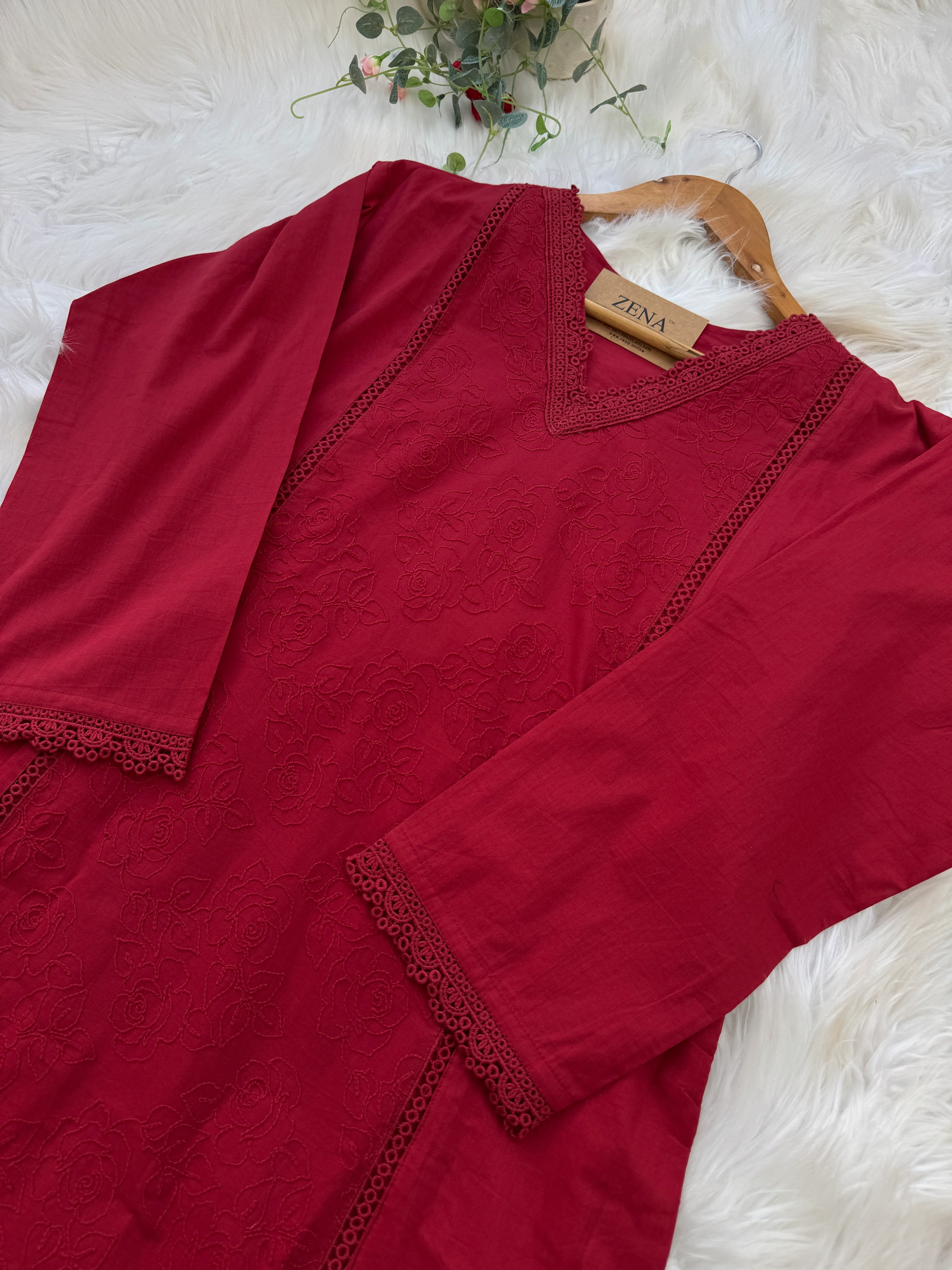 ✨ Premium Cotton Embroidered V-Neck Kurti Set ✨ - Image 4