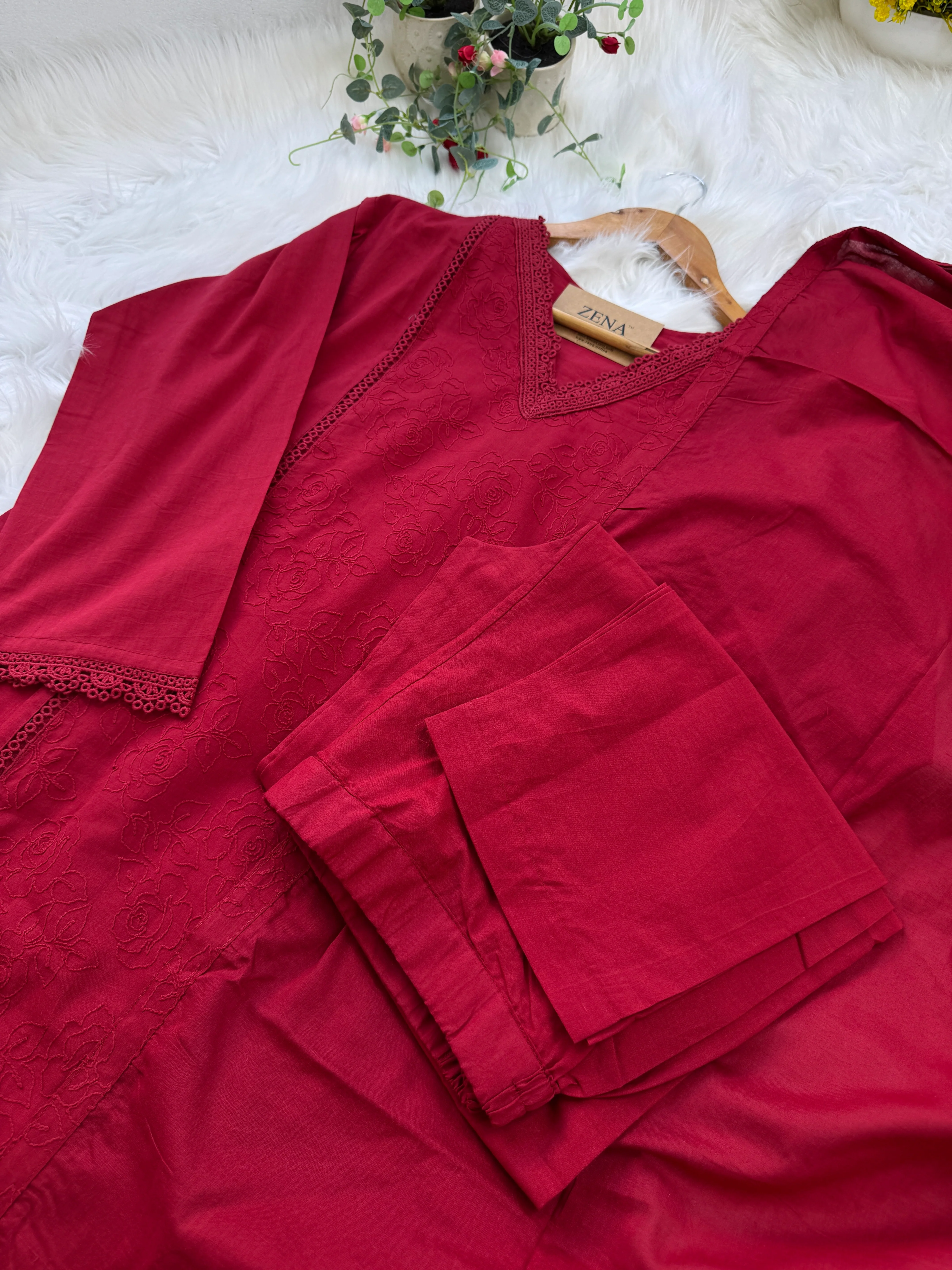 ✨ Premium Cotton Embroidered V-Neck Kurti Set ✨ - Image 6