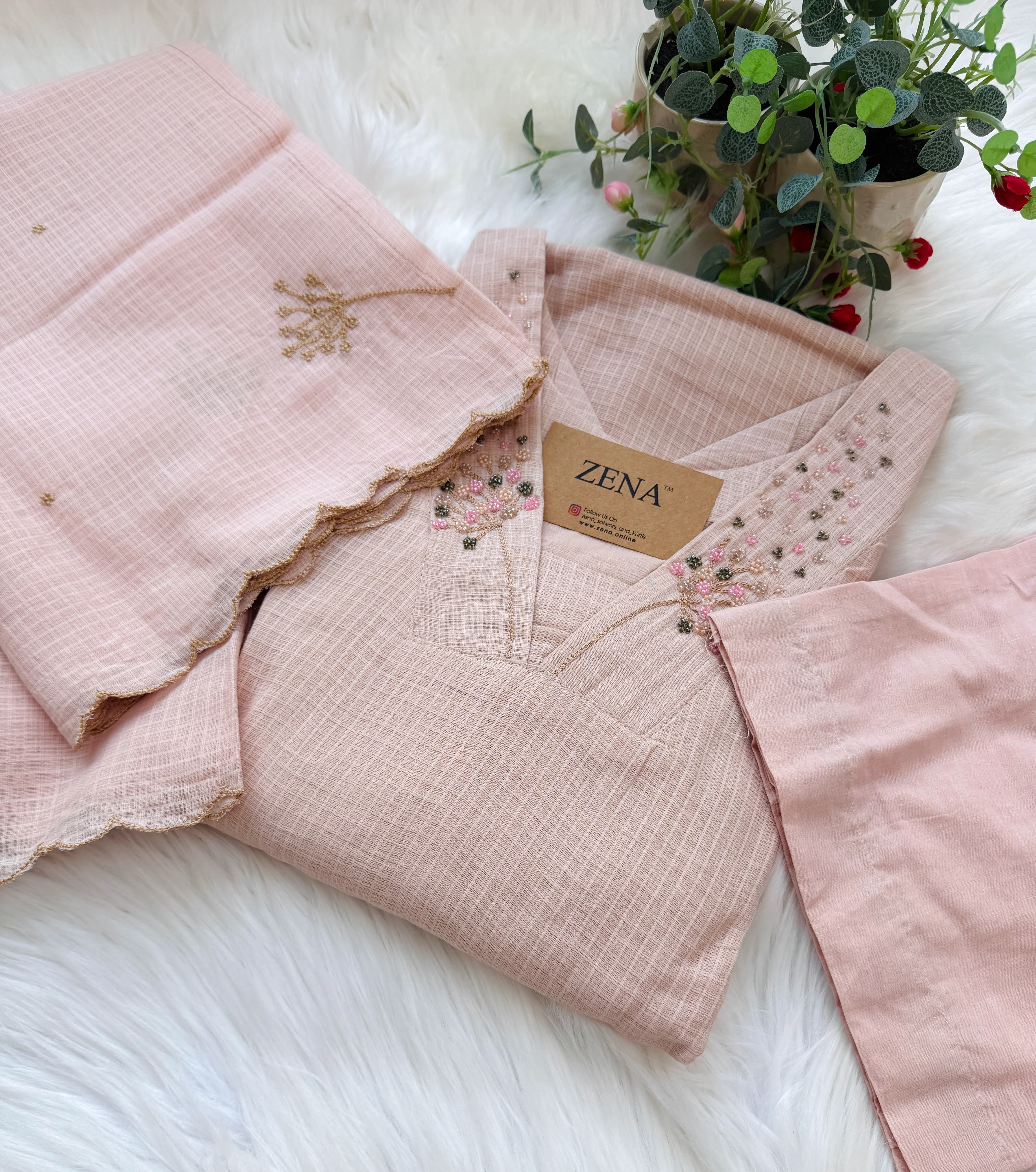 ✨ Premium Cotton Kota Doria A-Line Kurti Set ✨