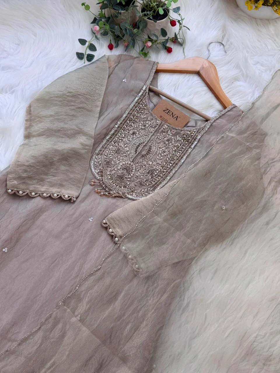✨ Premium Crushed Tissue Silk Handwork Suit – Top, Bottom & Dupatta ✨ - Image 4