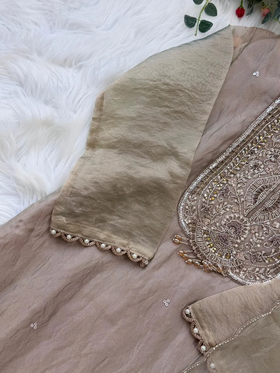 ✨ Premium Crushed Tissue Silk Handwork Suit – Top, Bottom & Dupatta ✨ - Image 8