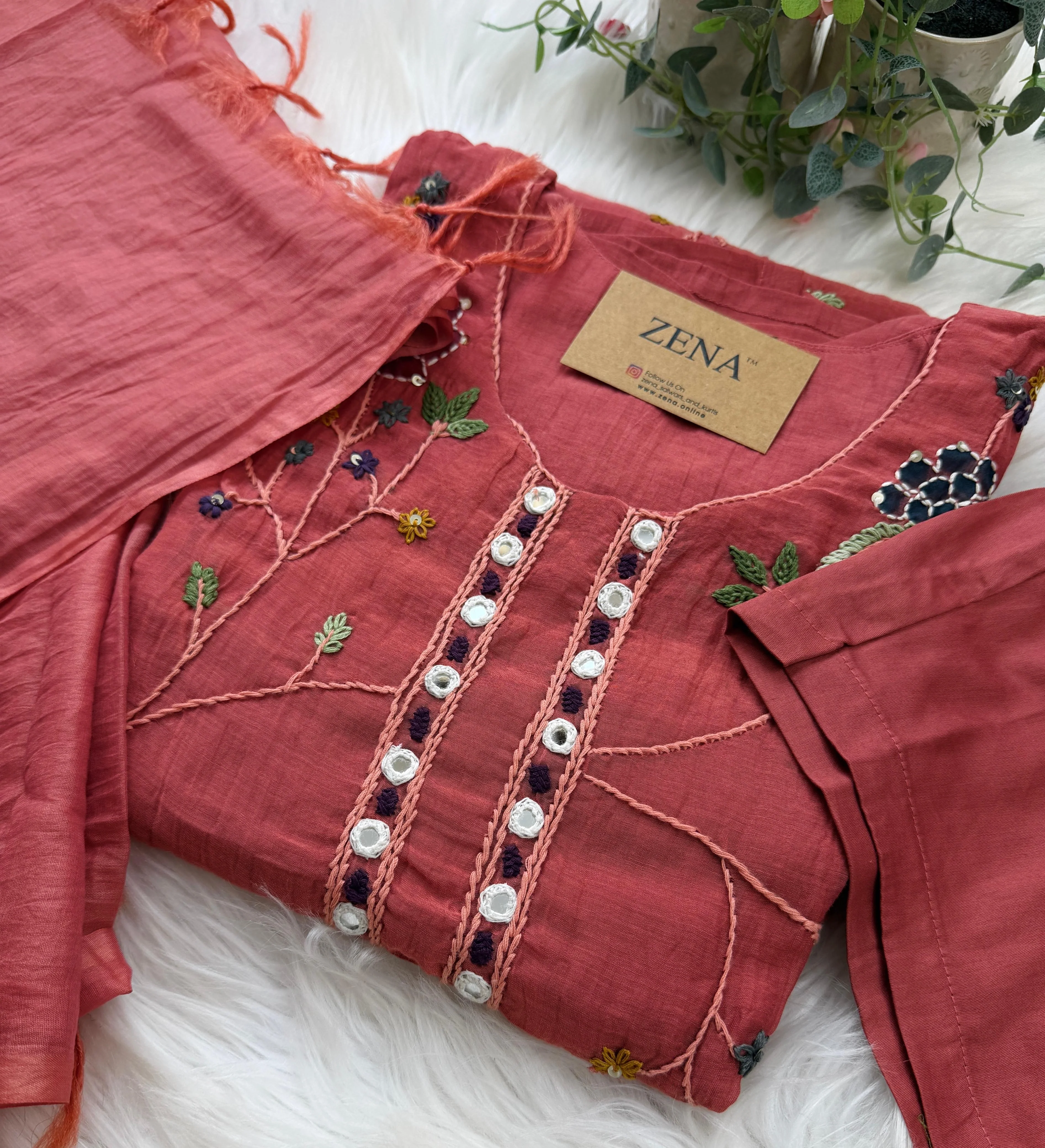 ✨ Premium Mul Chanderi Embroidered Kurti Set ✨