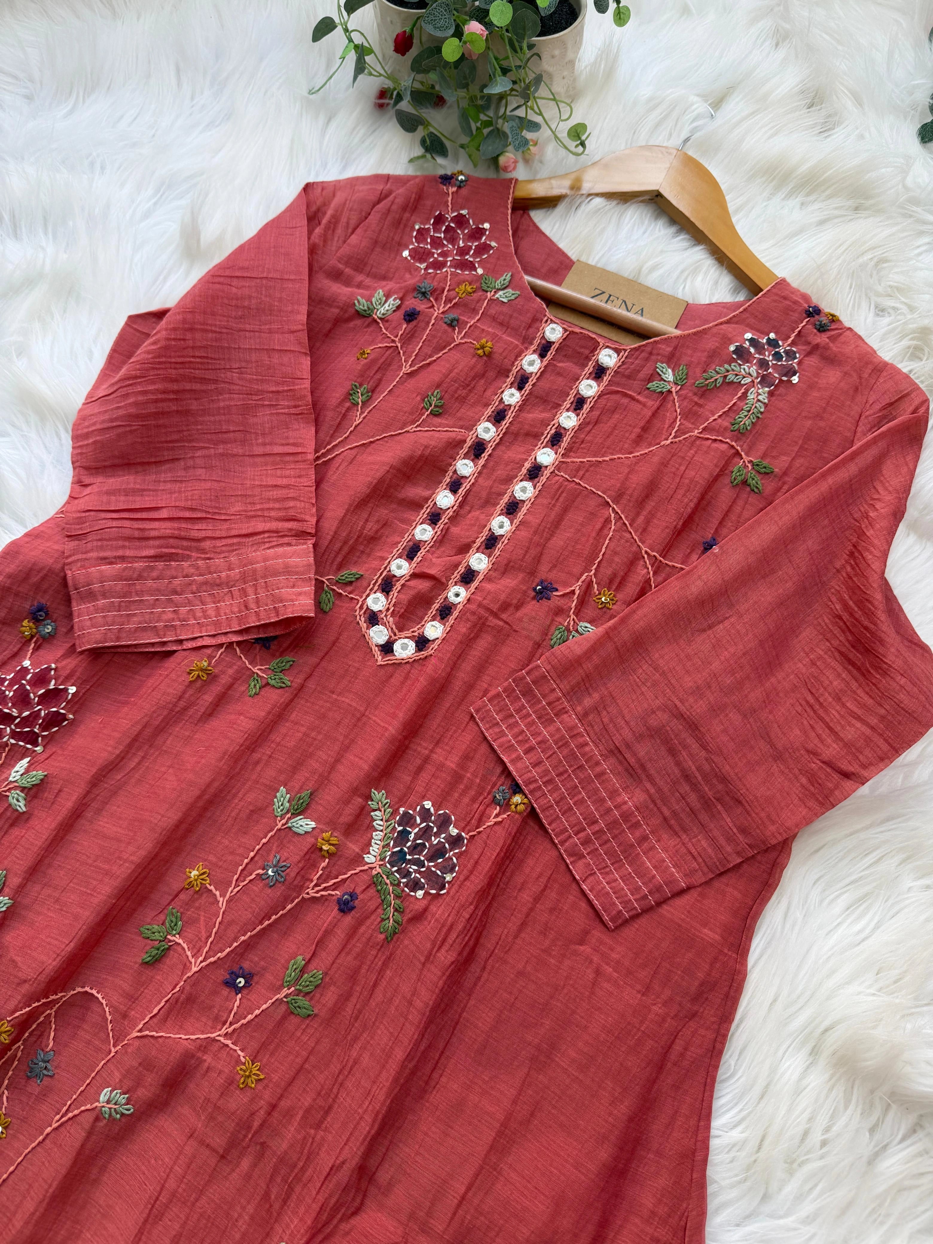 ✨ Premium Mul Chanderi Embroidered Kurti Set ✨ - Image 5