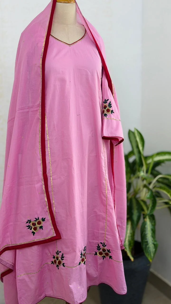 ✨ Premium Mul Chanderi Hand Detailed A-Line Kurti Set ✨ - Image 2