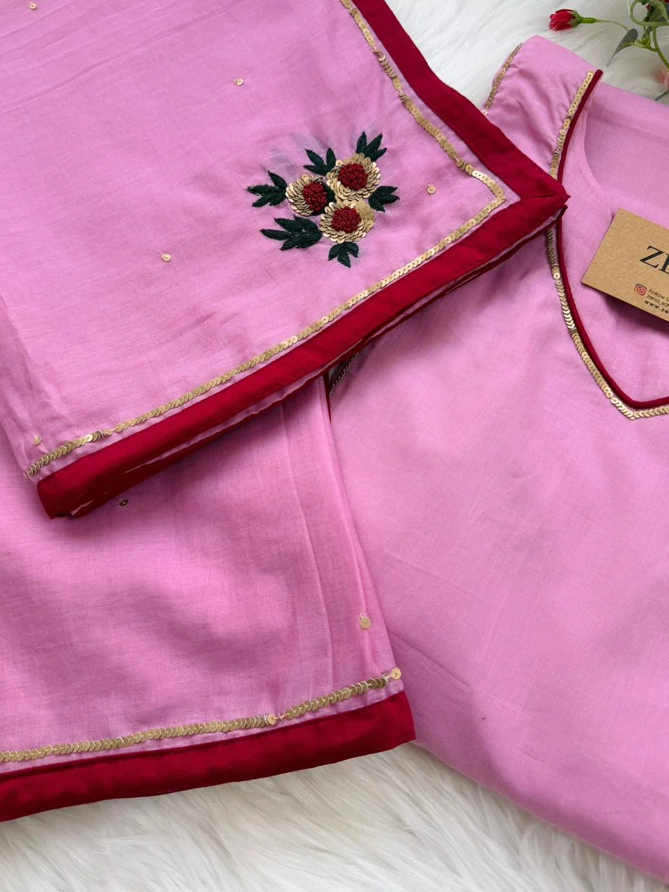 ✨ Premium Mul Chanderi Hand Detailed A-Line Kurti Set ✨ - Image 4