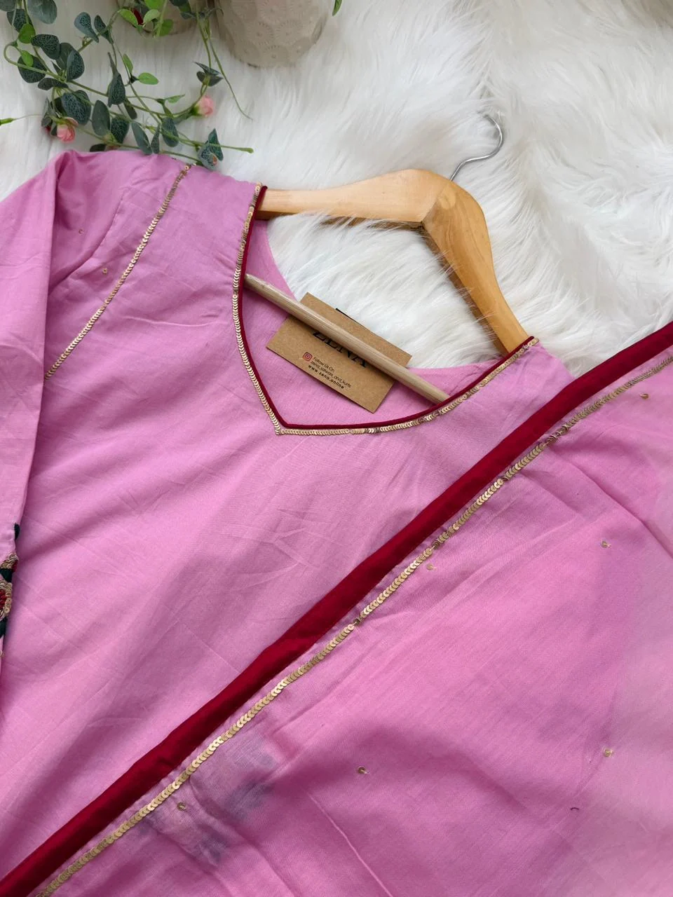 ✨ Premium Mul Chanderi Hand Detailed A-Line Kurti Set ✨ - Image 5