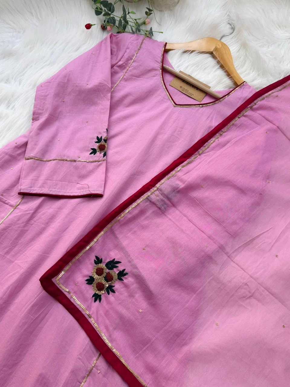✨ Premium Mul Chanderi Hand Detailed A-Line Kurti Set ✨ - Image 6
