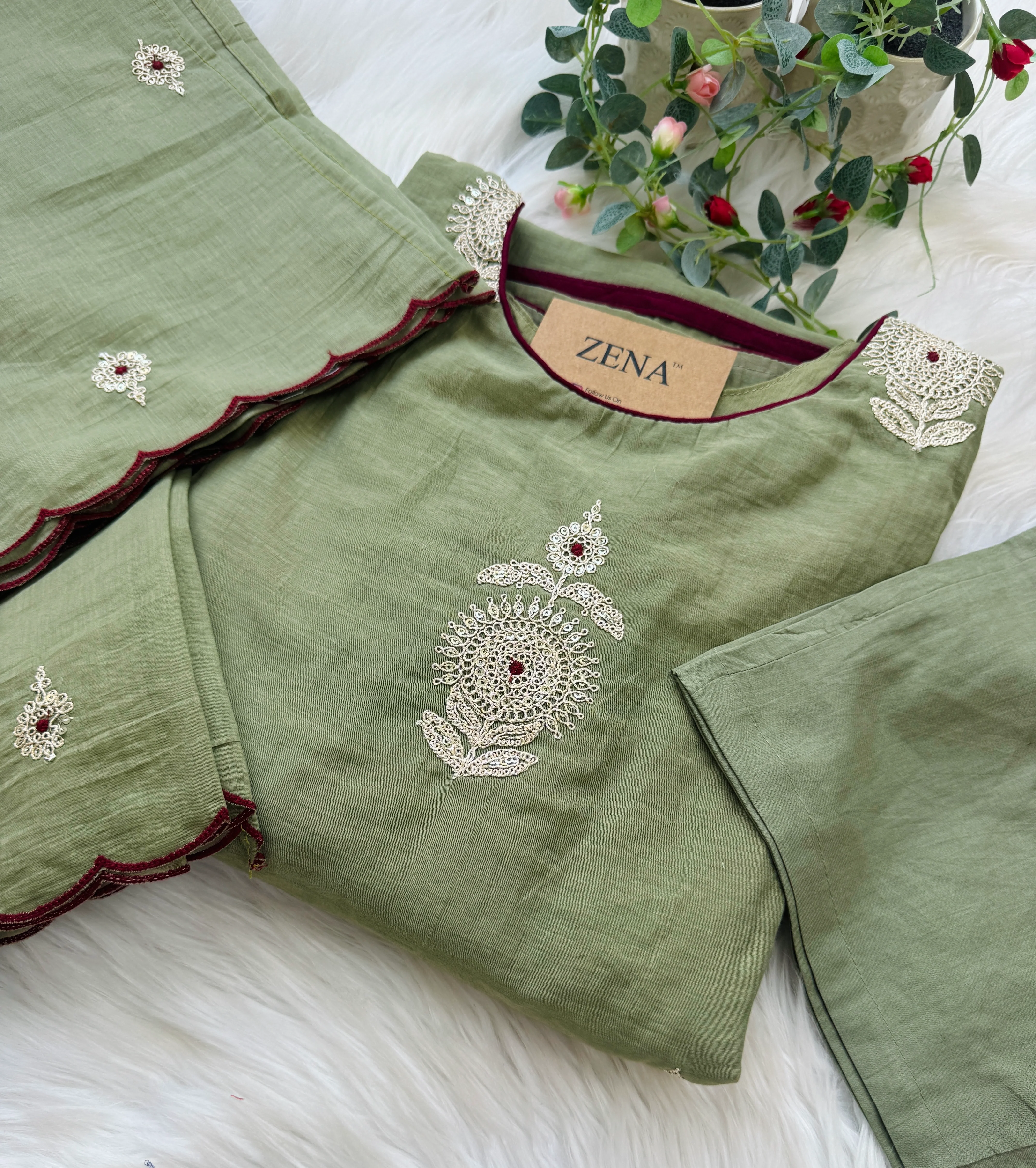β¨ Premium Mul Chanderi Hand-Detailed Kurti Set β¨