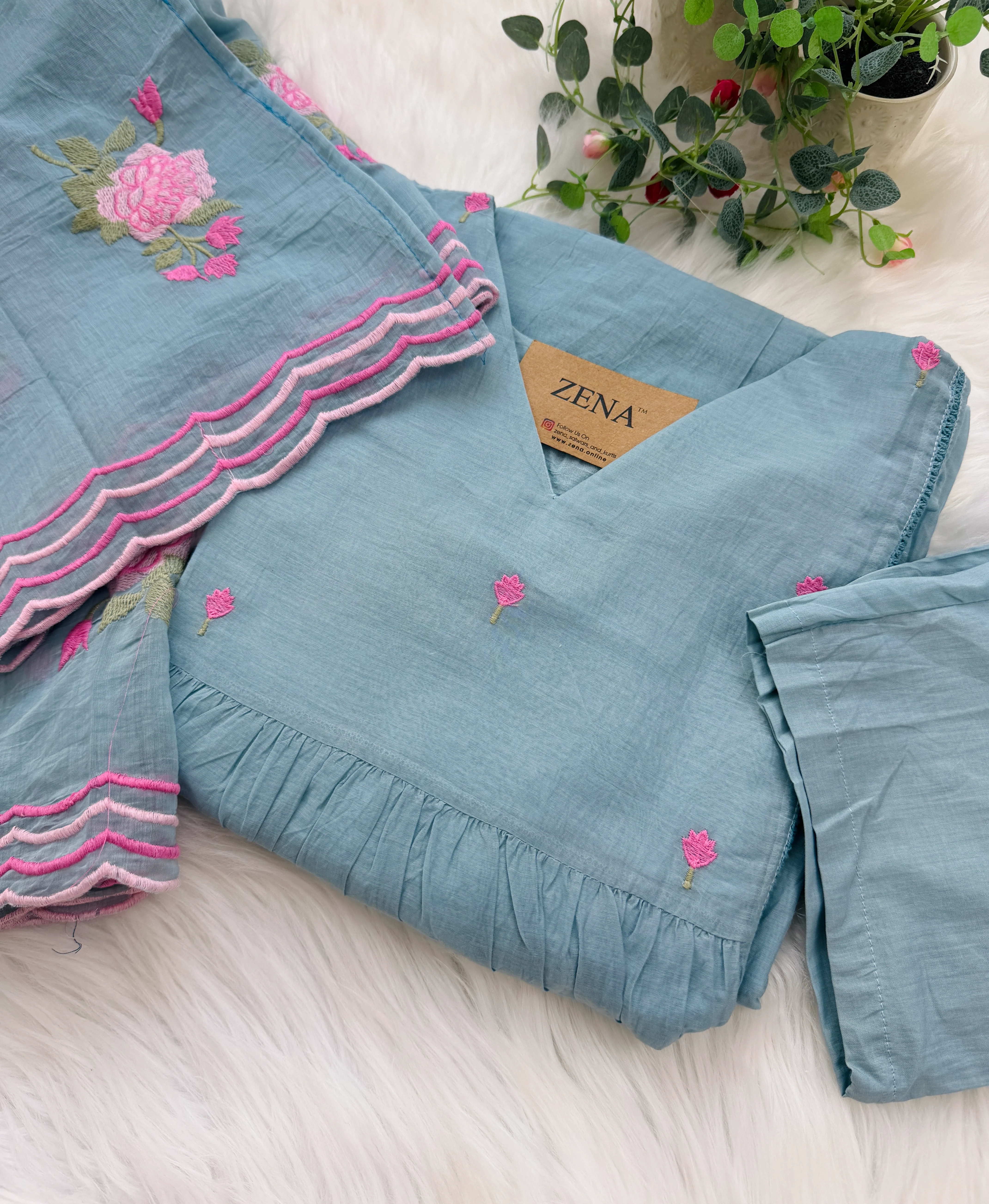 ✨ Premium Mul Chanderi Hand-Detailed Kurti Set ✨
