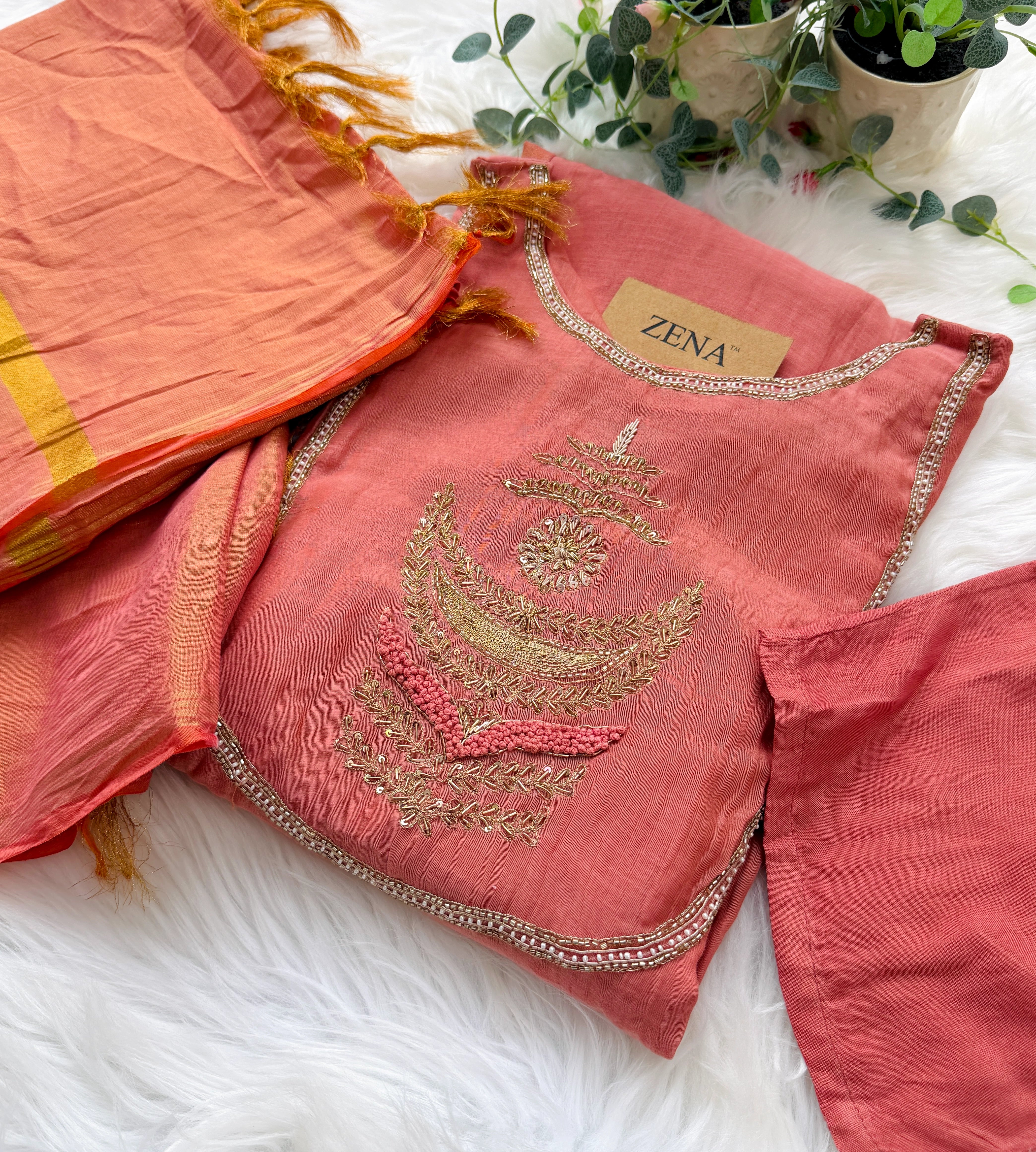 ✨ Premium Mul Chanderi Hand Work Anarkali Set ✨