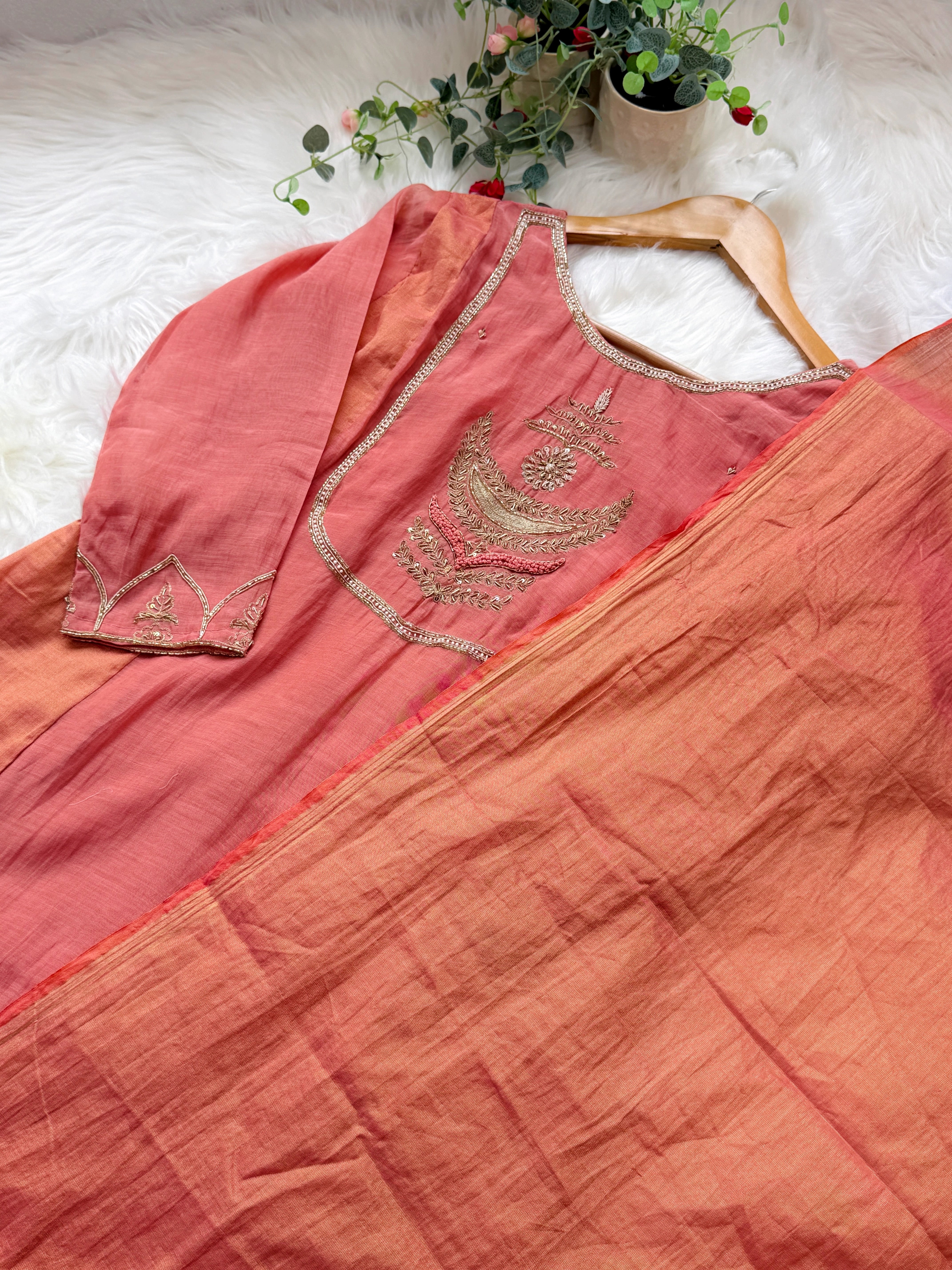 ✨ Premium Mul Chanderi Hand Work Anarkali Set ✨ - Image 3