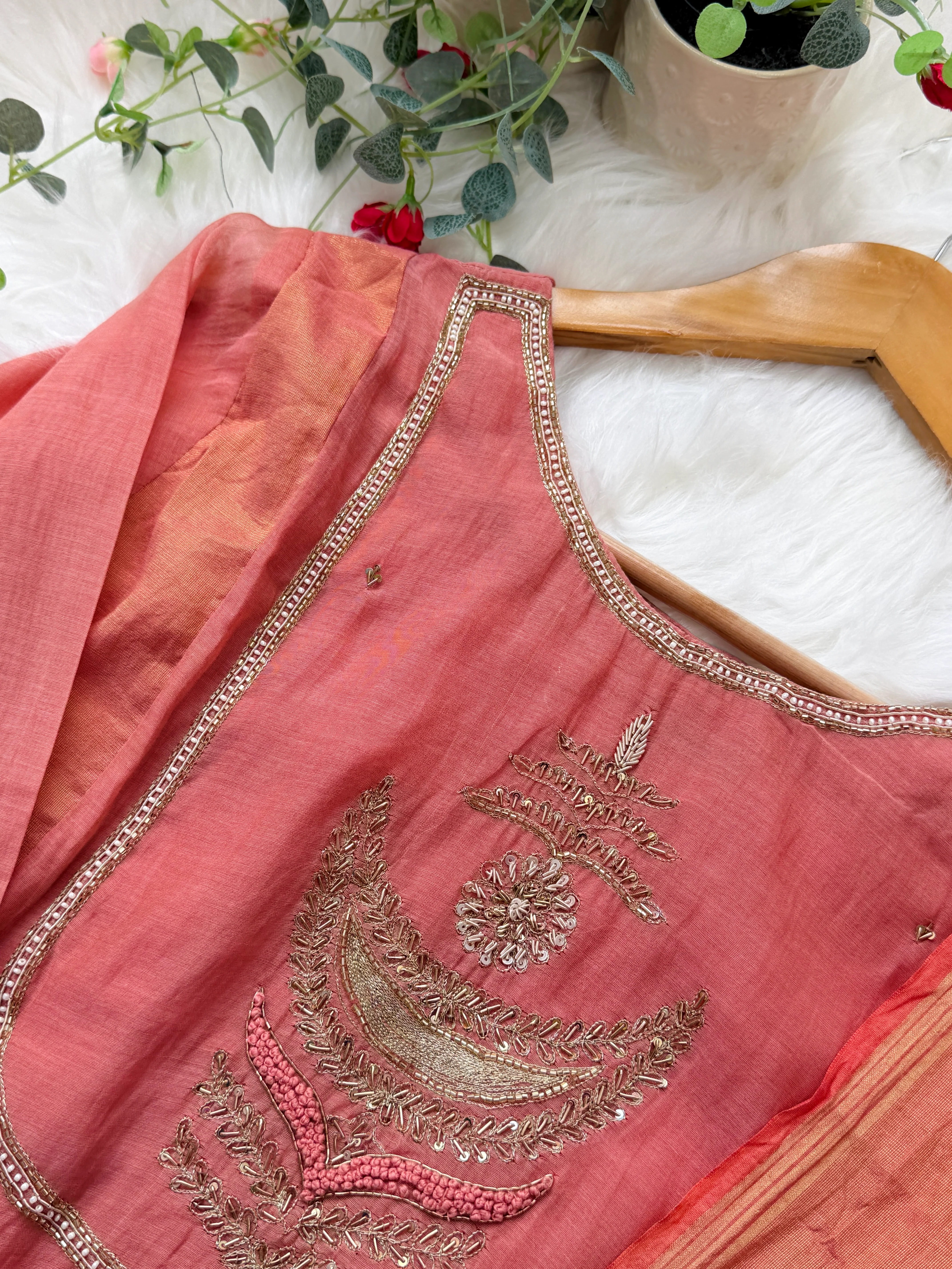 ✨ Premium Mul Chanderi Hand Work Anarkali Set ✨ - Image 5