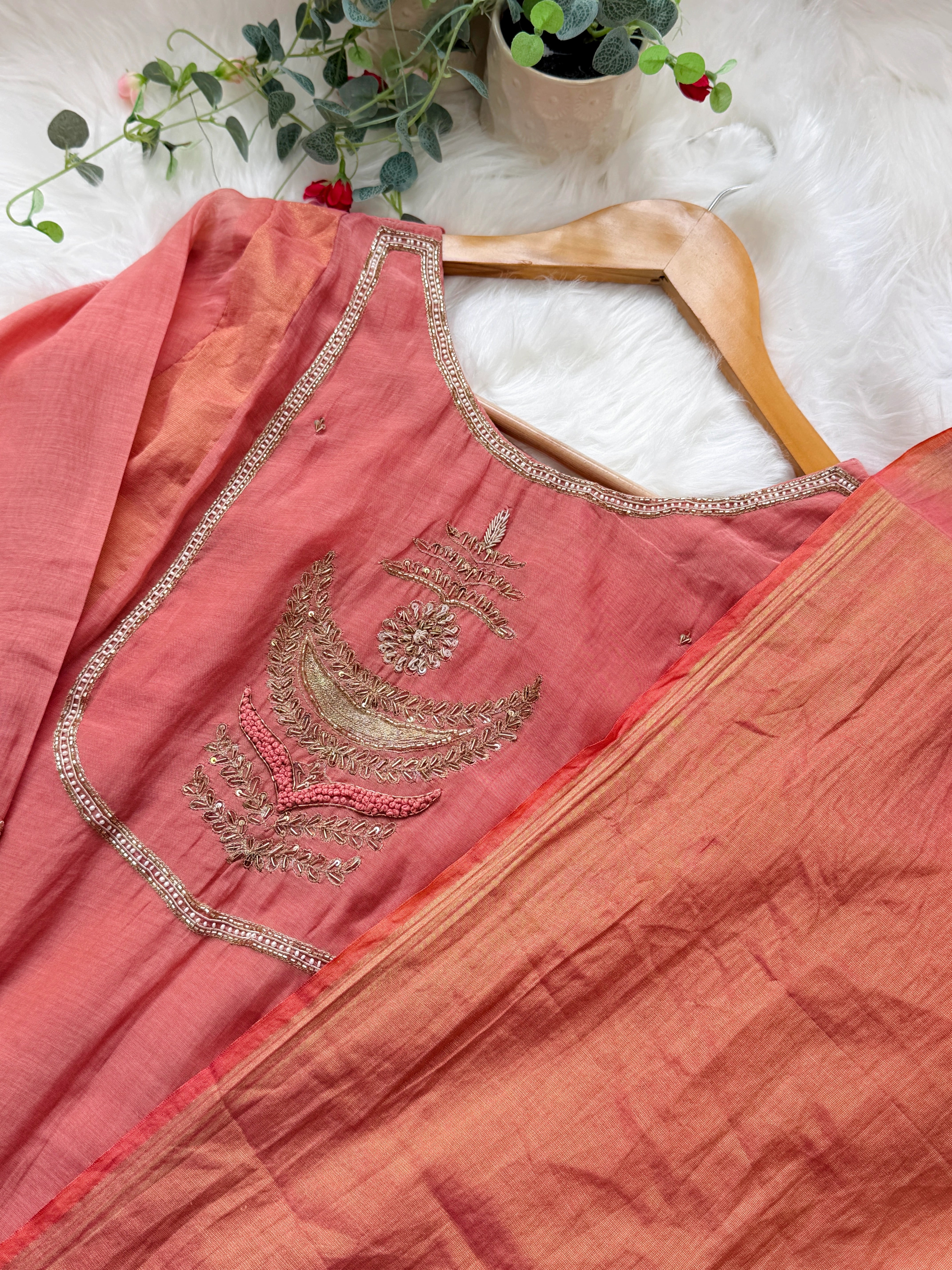 ✨ Premium Mul Chanderi Hand Work Anarkali Set ✨ - Image 7