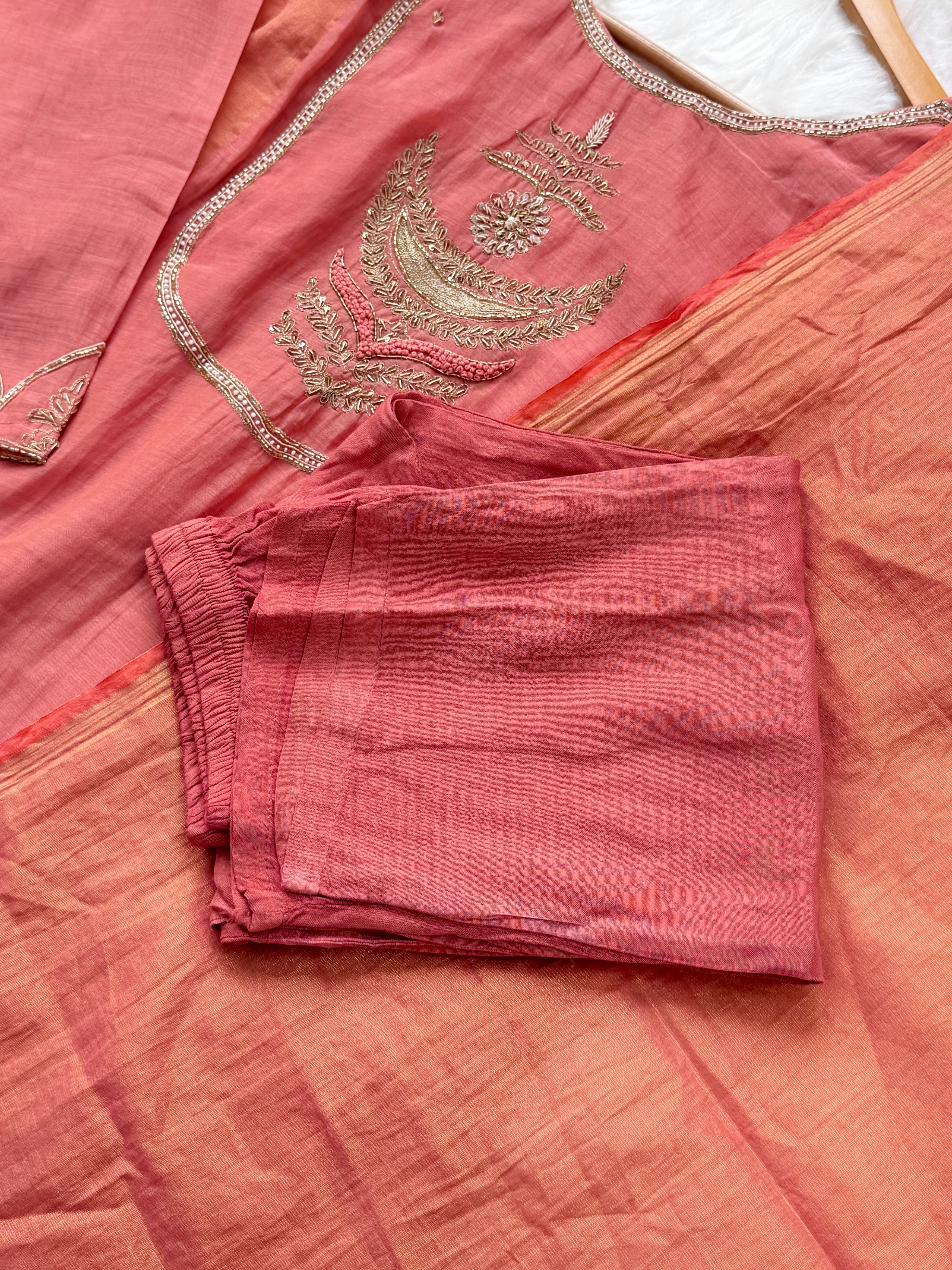 ✨ Premium Mul Chanderi Hand Work Anarkali Set ✨ - Image 8