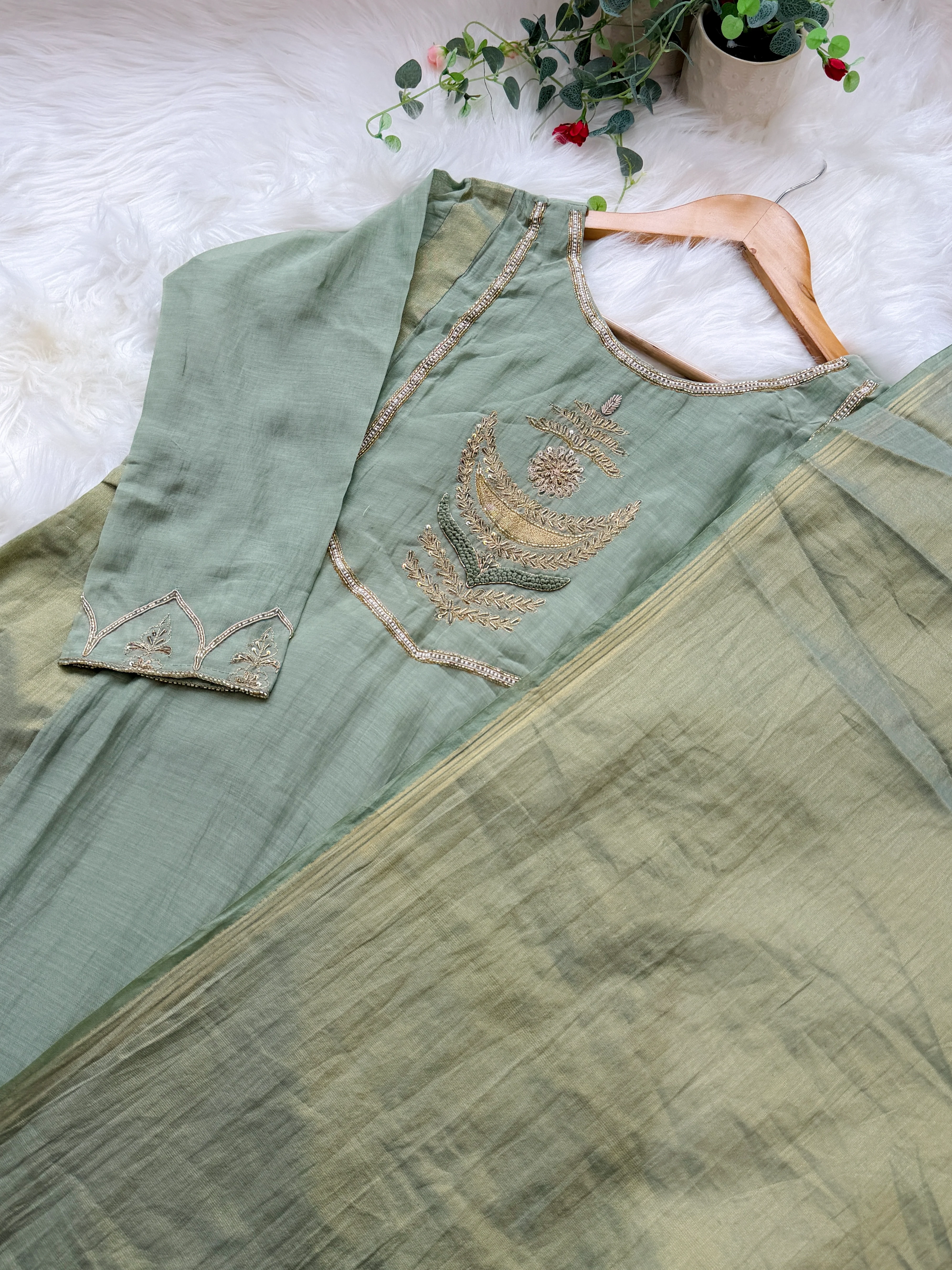 ✨ Premium Mul Chanderi Hand Work Anarkali Set ✨ - Image 4