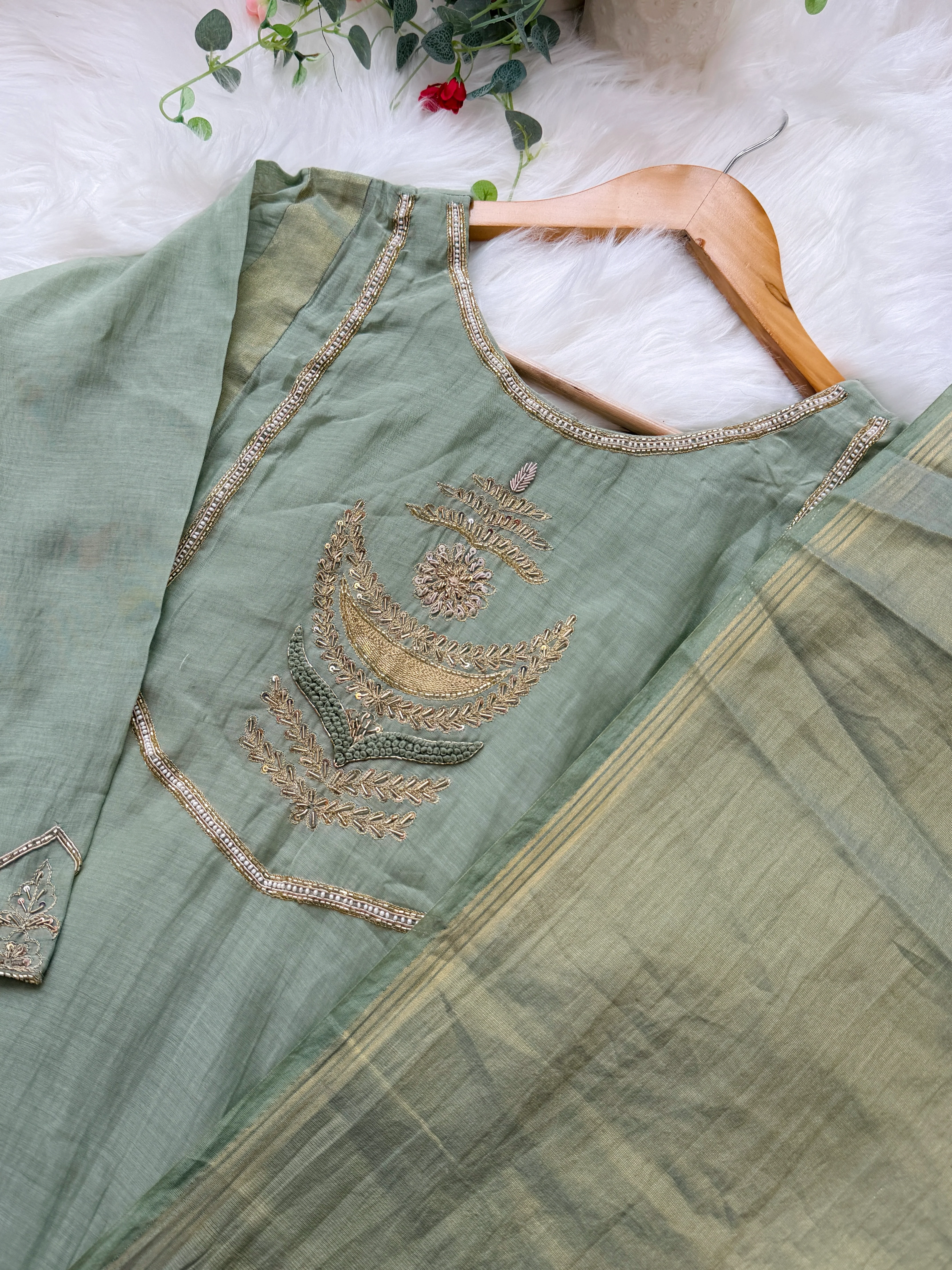 ✨ Premium Mul Chanderi Hand Work Anarkali Set ✨ - Image 5