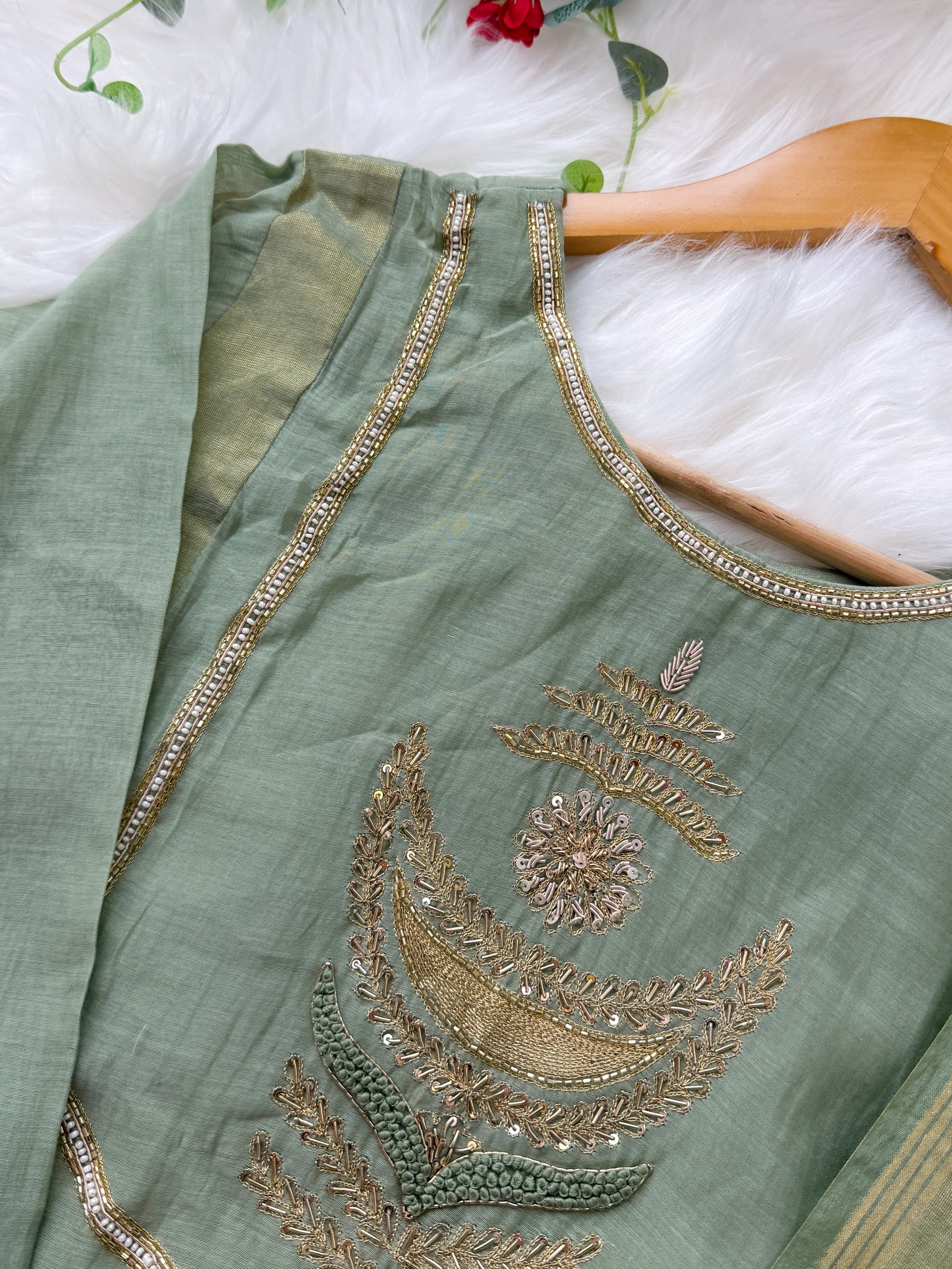 ✨ Premium Mul Chanderi Hand Work Anarkali Set ✨ - Image 7