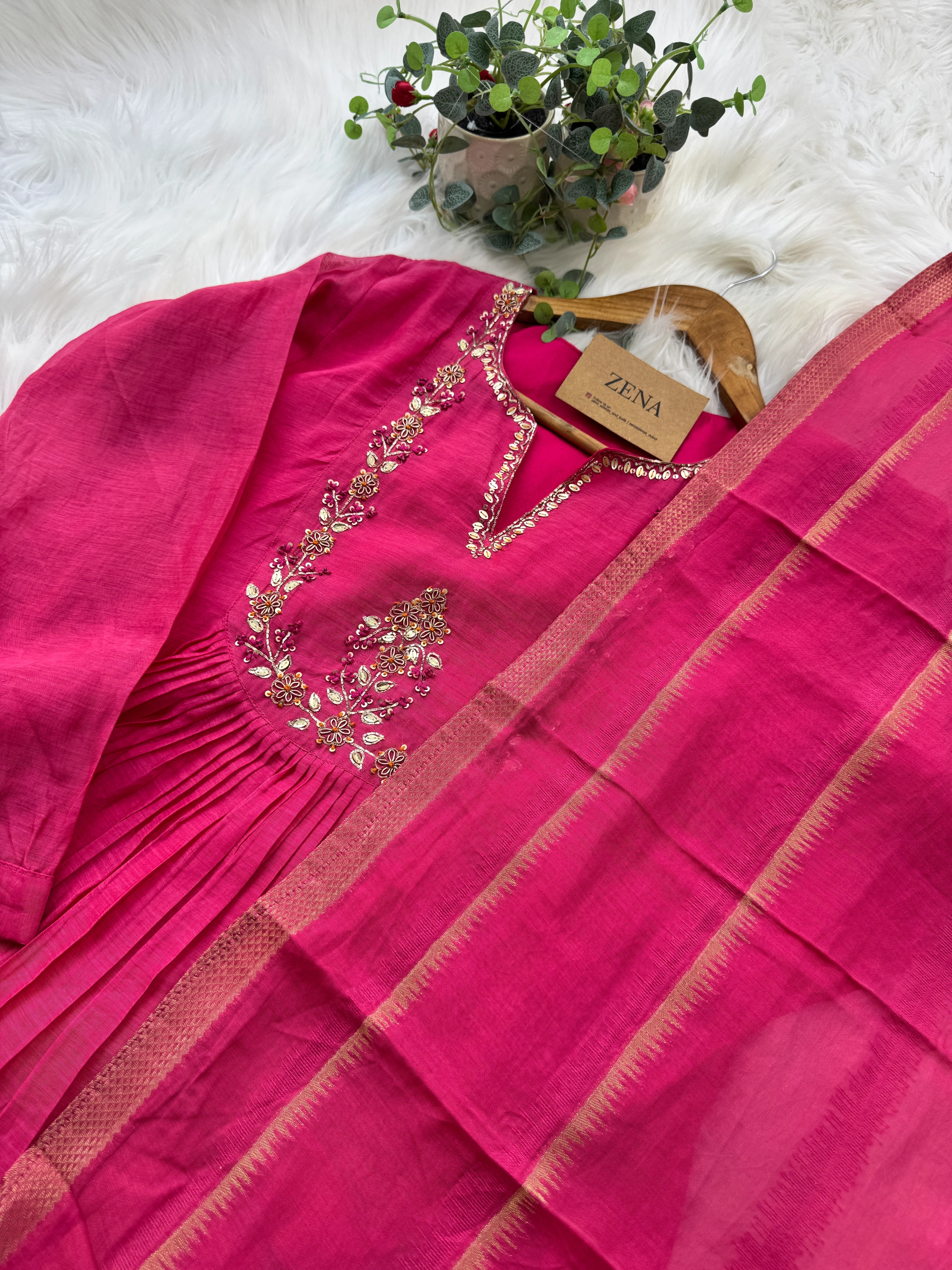 β¨ Premium Mul Chanderi Hand Work Anarkali Set β¨ - Image 3