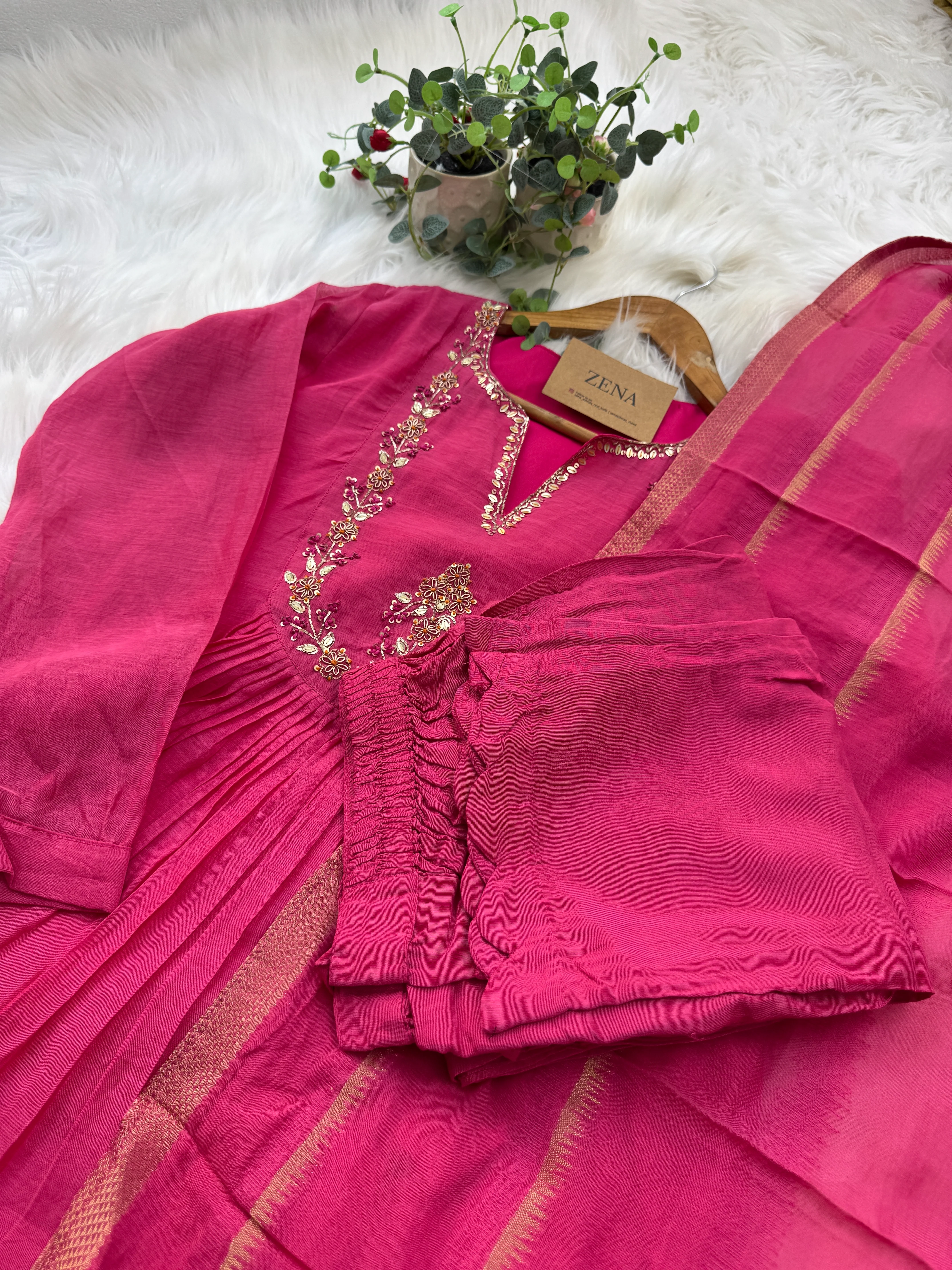 β¨ Premium Mul Chanderi Hand Work Anarkali Set β¨ - Image 4