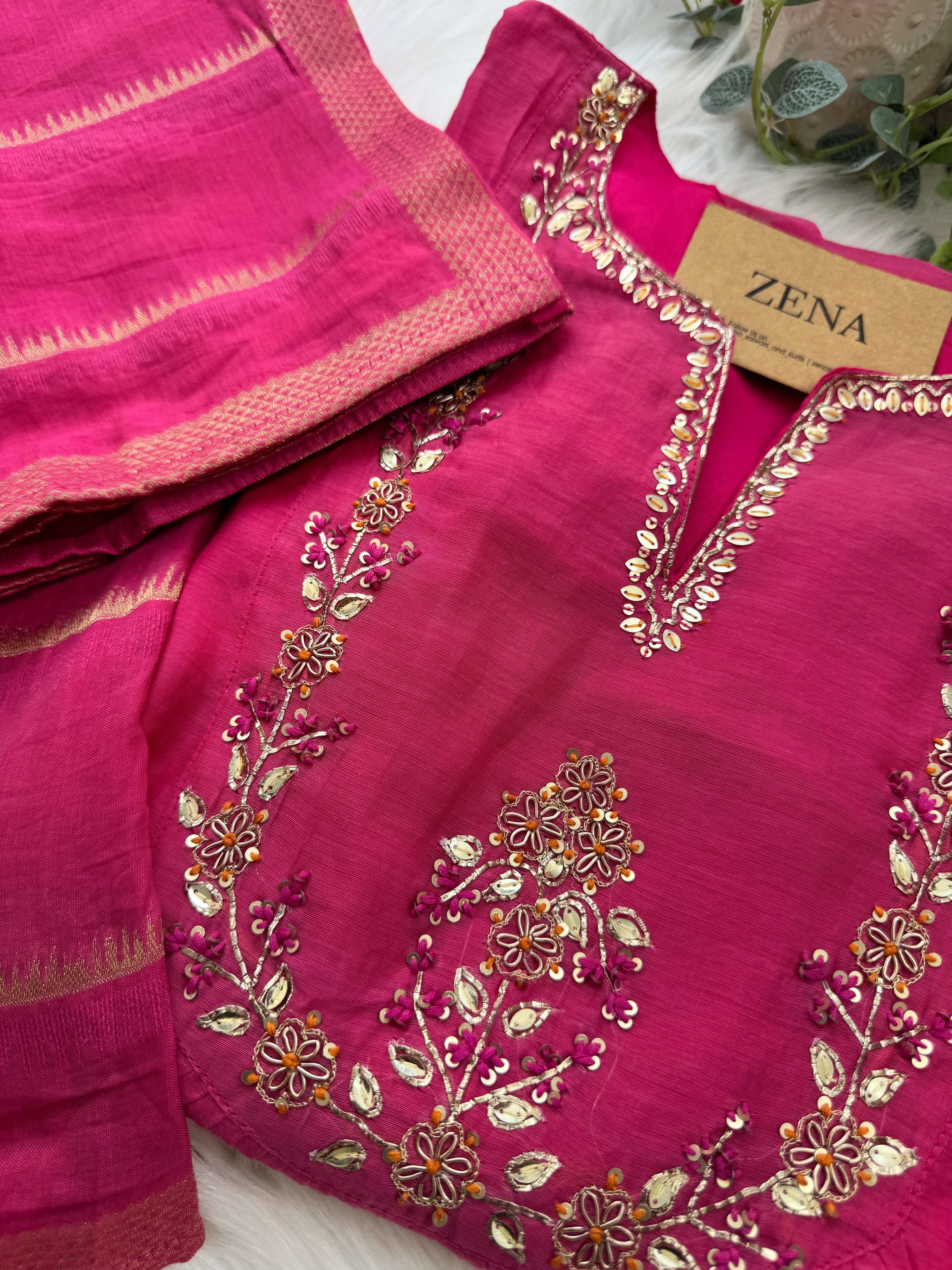 β¨ Premium Mul Chanderi Hand Work Anarkali Set β¨ - Image 6