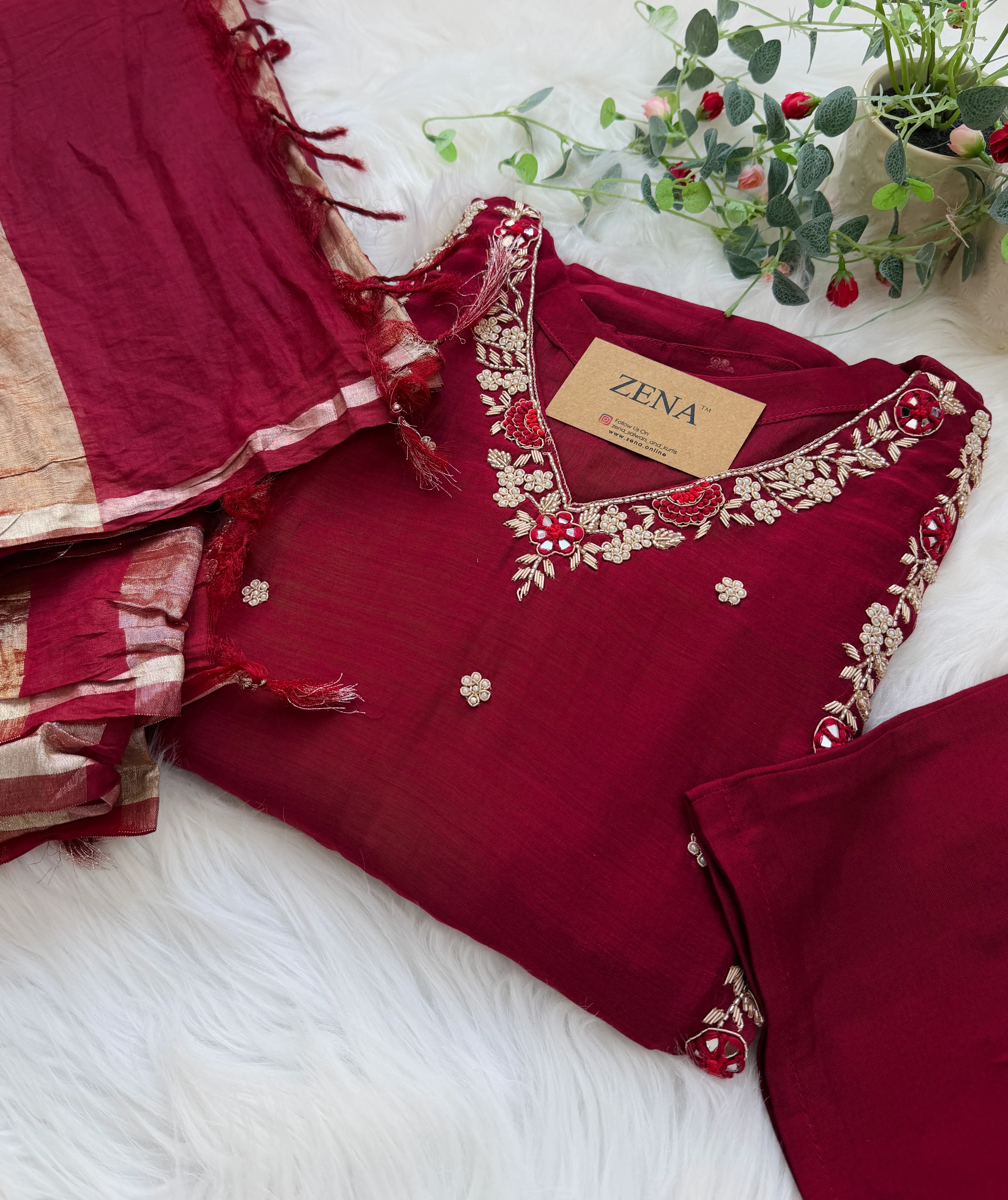 ✨ Premium Mul Chanderi Hand Work Kurti Set ✨