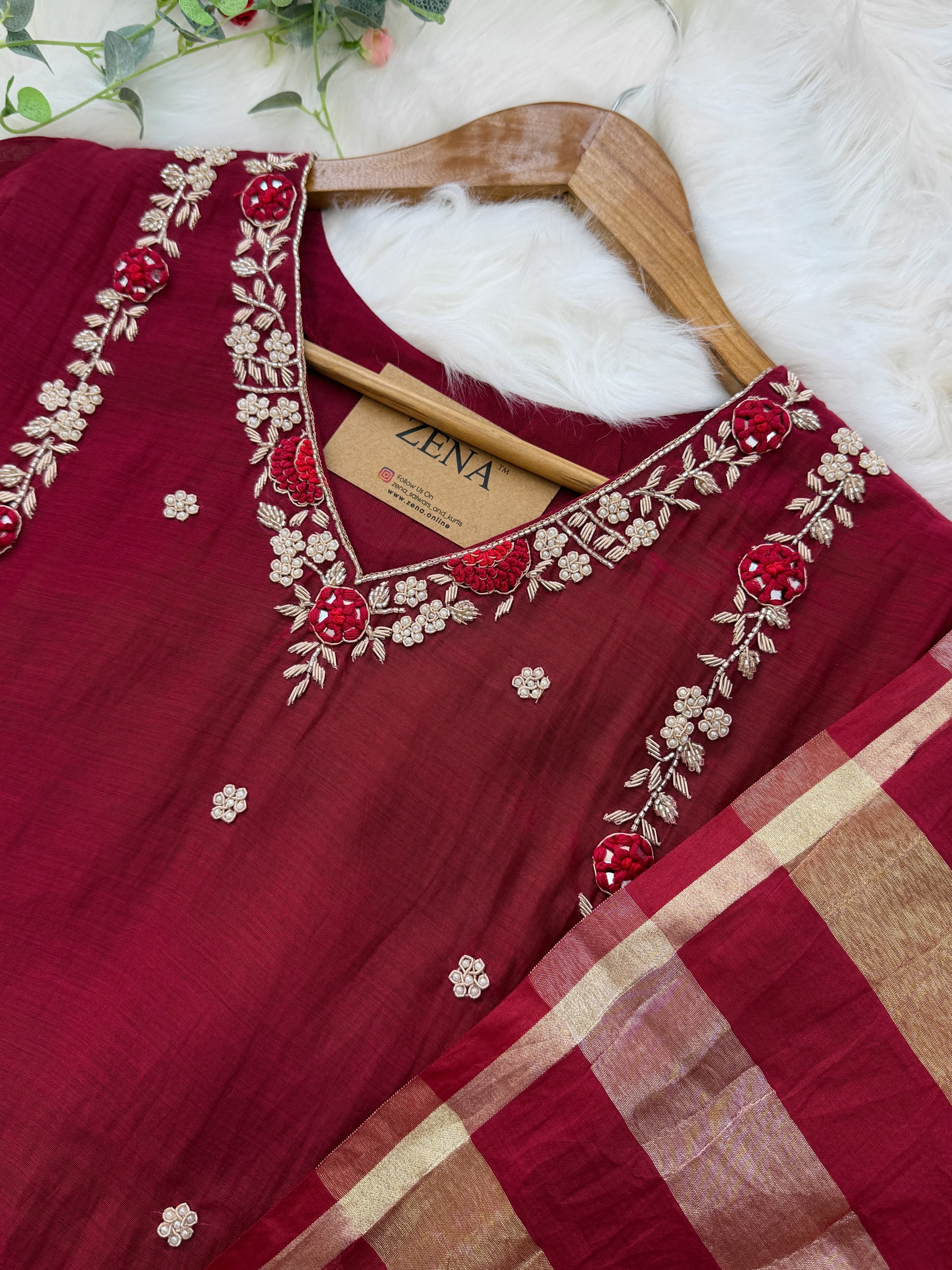 ✨ Premium Mul Chanderi Hand Work Kurti Set ✨ - Image 10