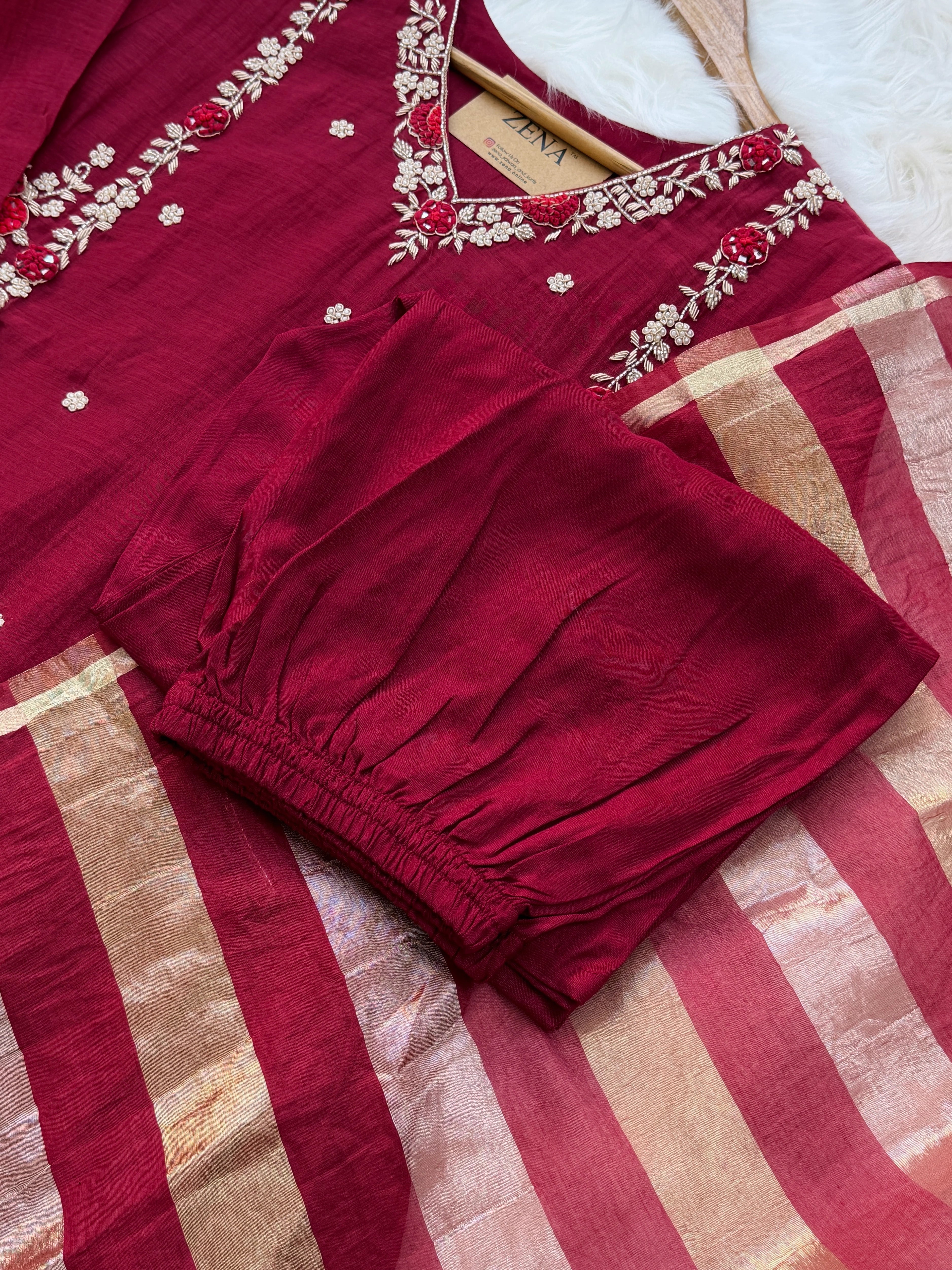 ✨ Premium Mul Chanderi Hand Work Kurti Set ✨ - Image 12