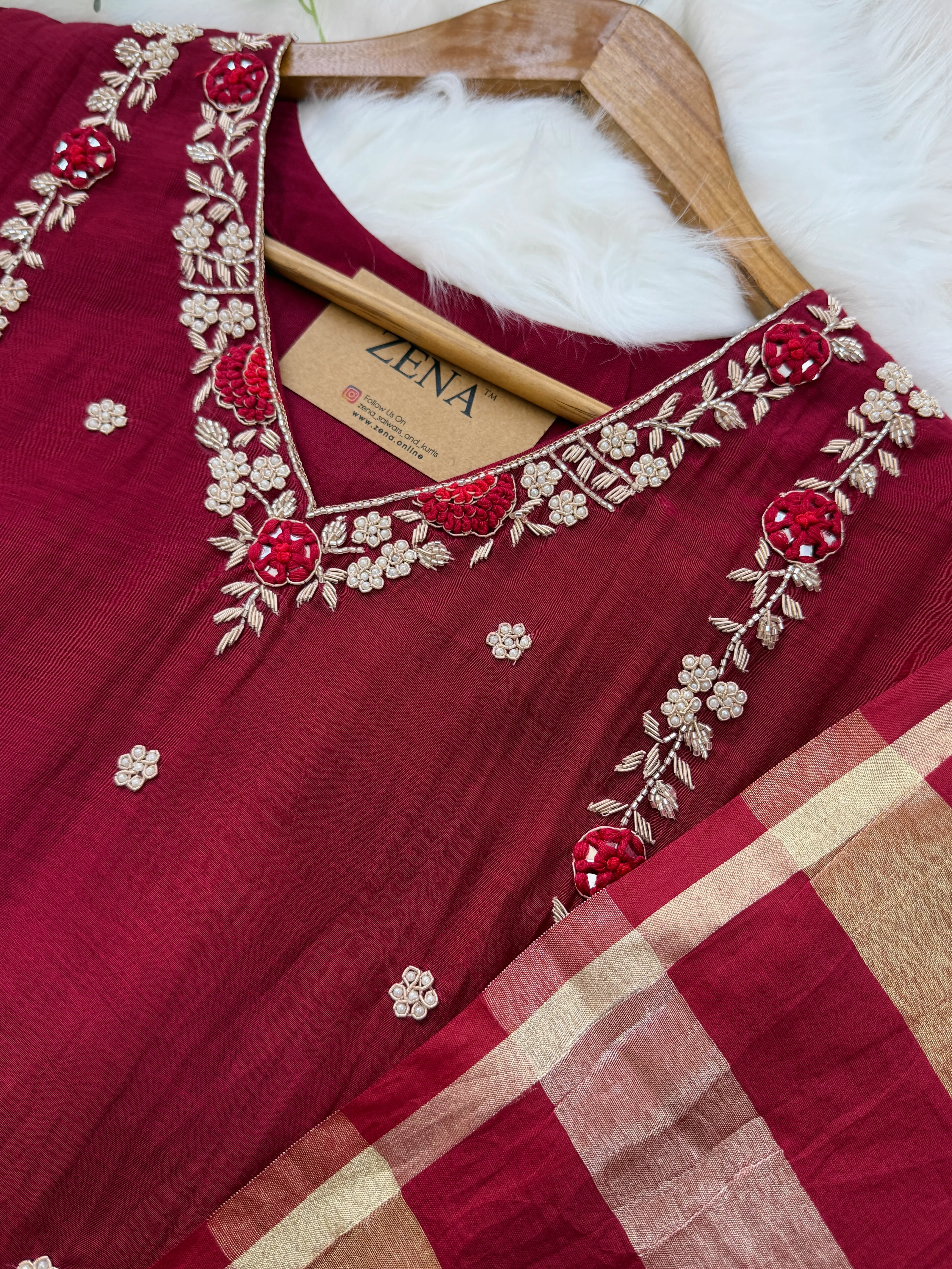 ✨ Premium Mul Chanderi Hand Work Kurti Set ✨ - Image 13