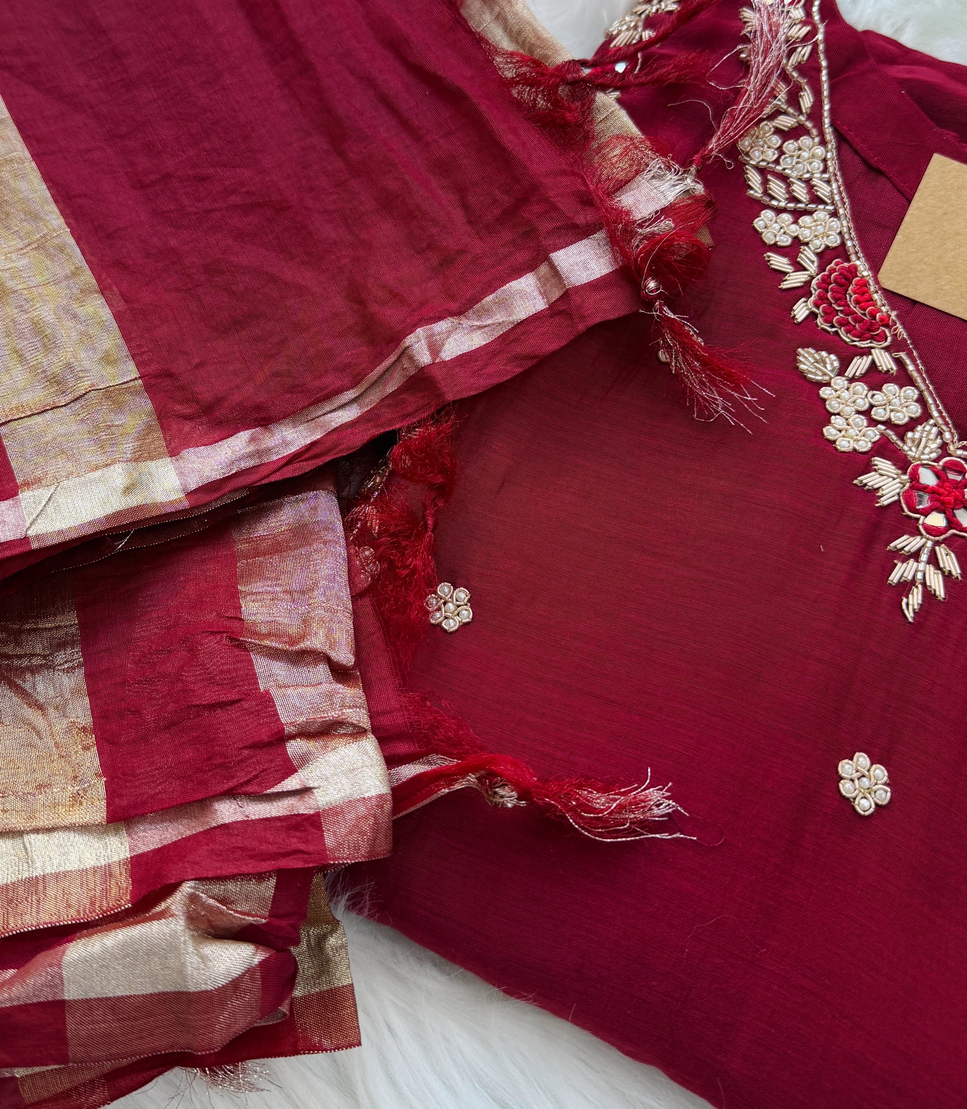 ✨ Premium Mul Chanderi Hand Work Kurti Set ✨ - Image 3