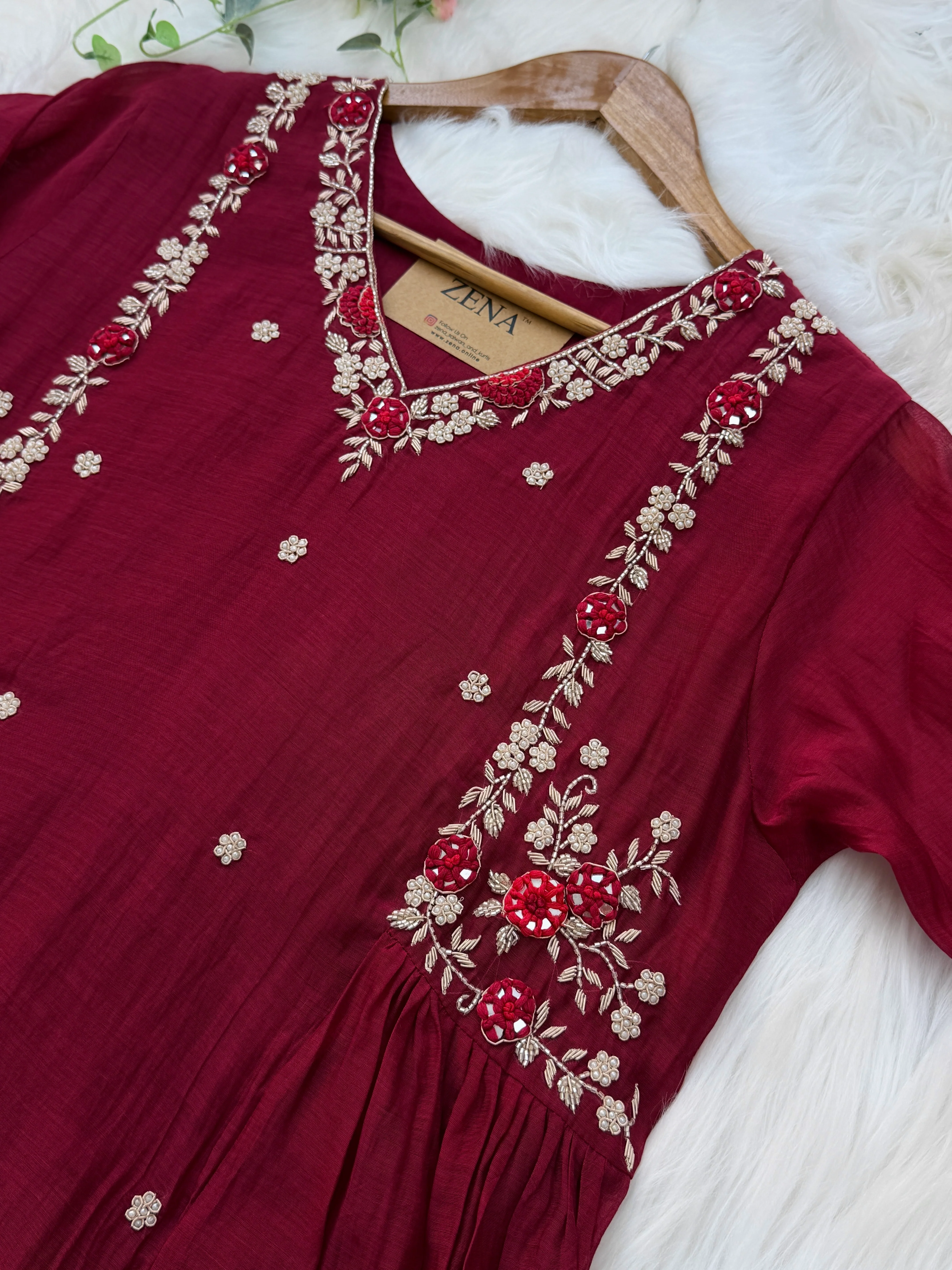 ✨ Premium Mul Chanderi Hand Work Kurti Set ✨ - Image 5