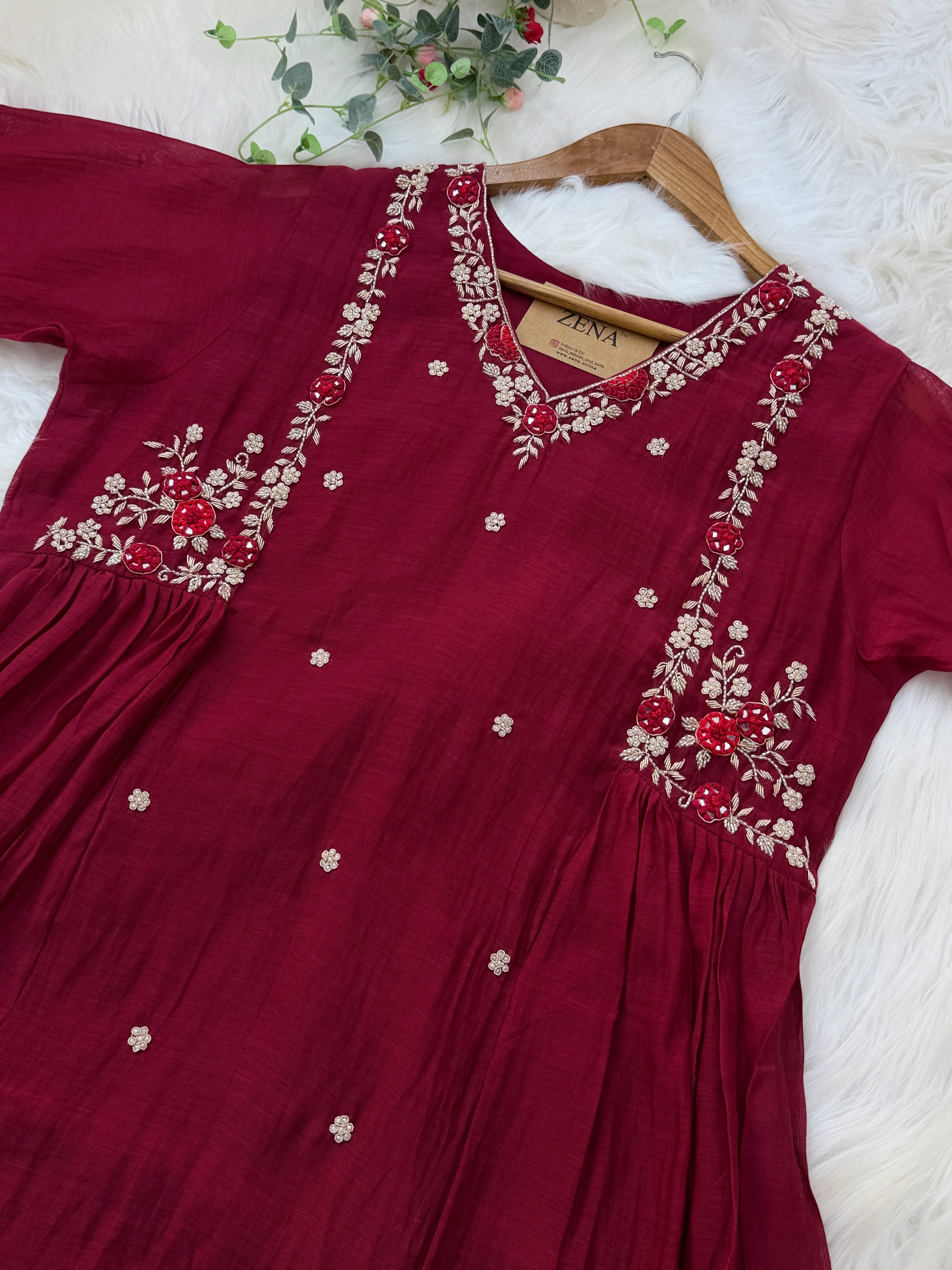 ✨ Premium Mul Chanderi Hand Work Kurti Set ✨ - Image 6