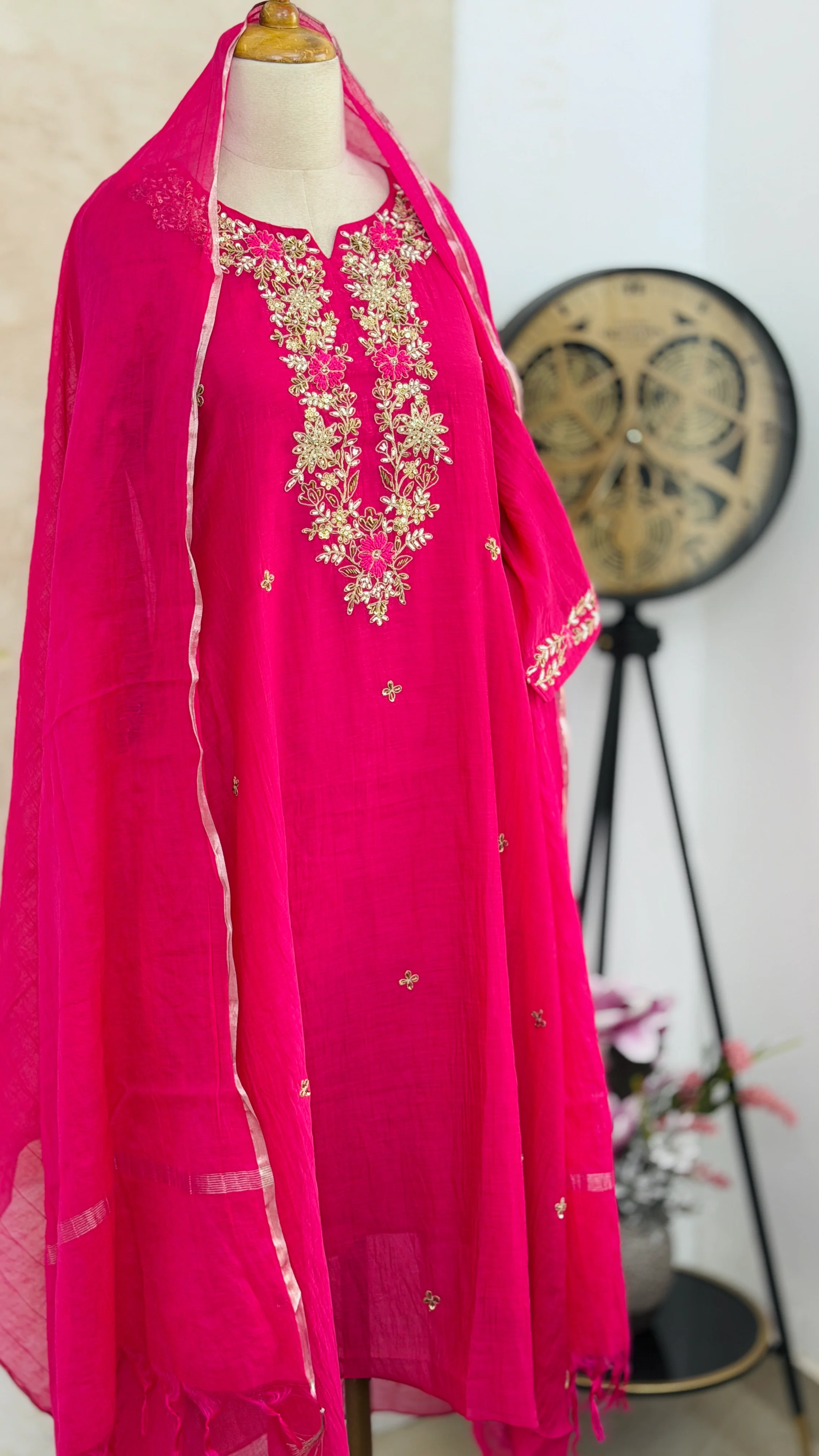 ✨ Premium Mul Chanderi Hand Work Kurti Set ✨ - Image 2