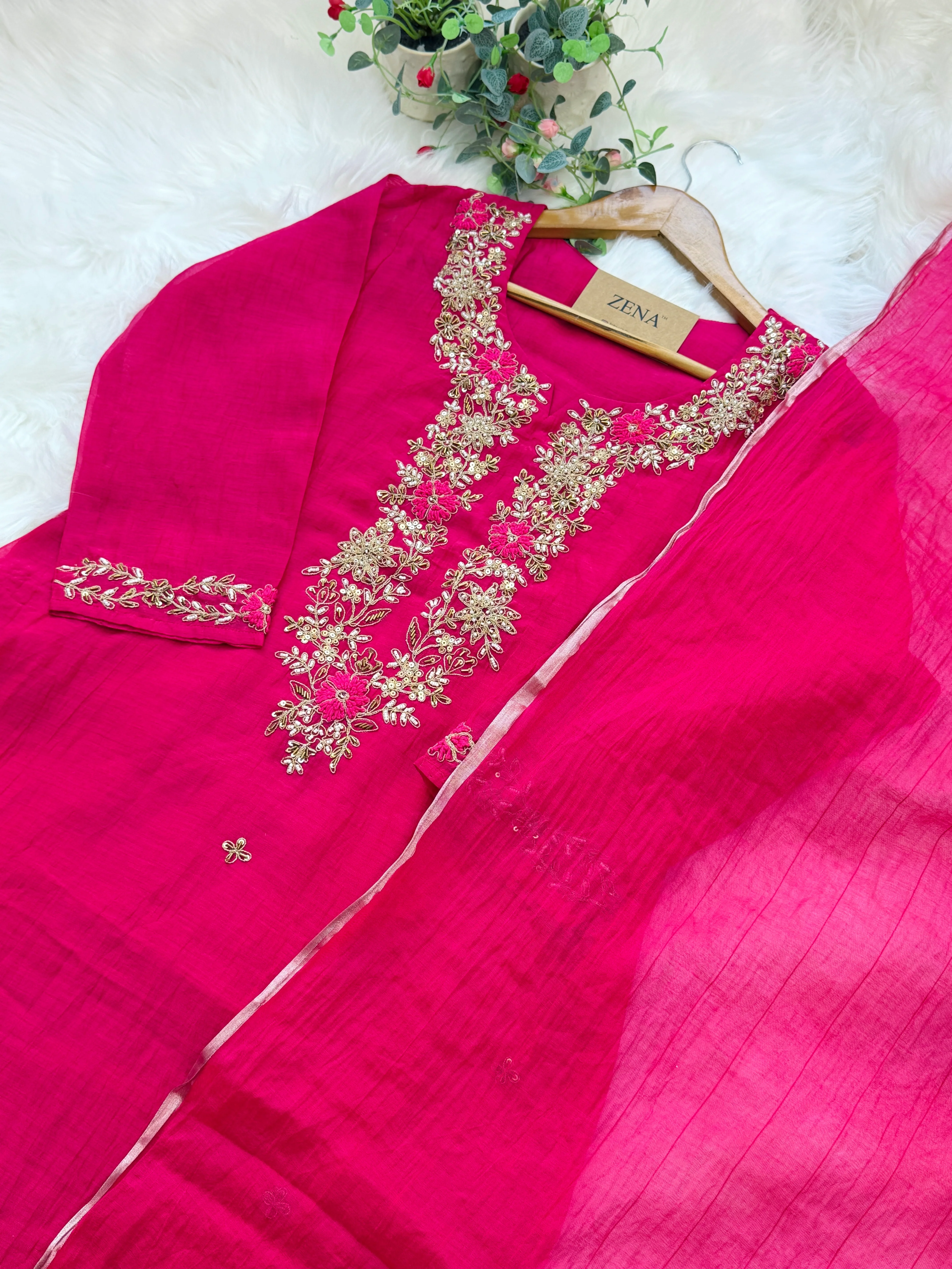 ✨ Premium Mul Chanderi Hand Work Kurti Set ✨ - Image 3