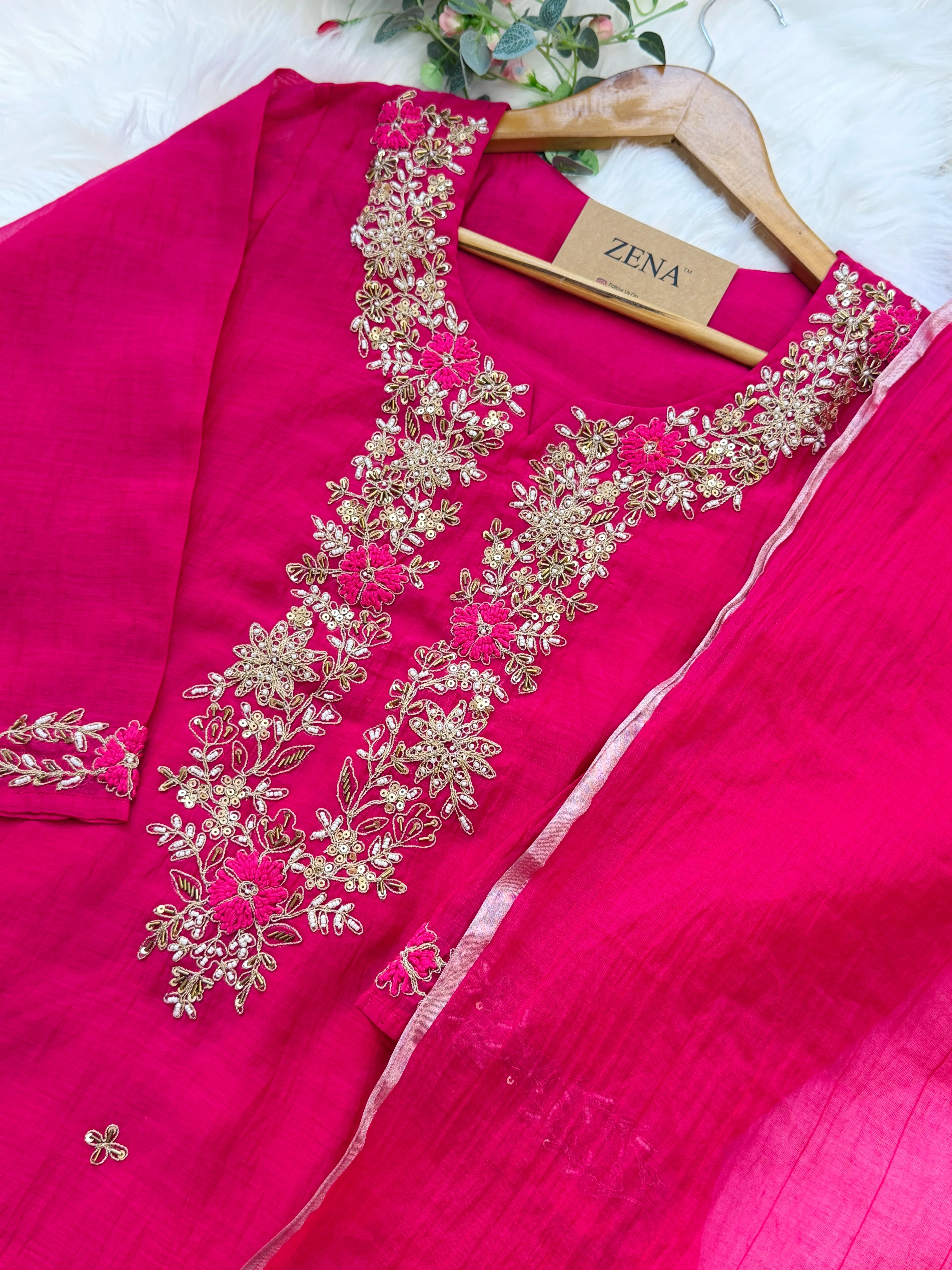 ✨ Premium Mul Chanderi Hand Work Kurti Set ✨ - Image 4