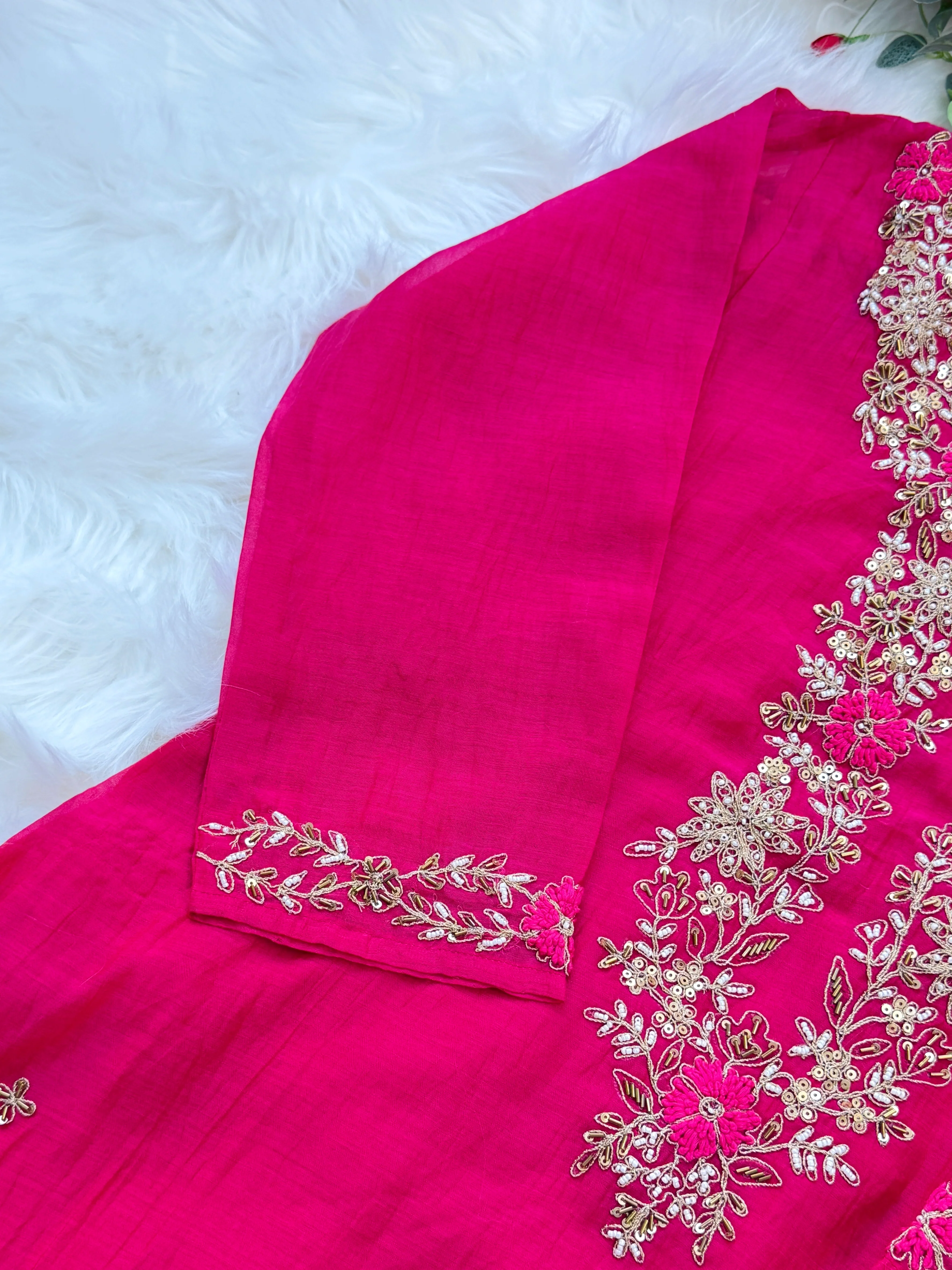 ✨ Premium Mul Chanderi Hand Work Kurti Set ✨ - Image 5