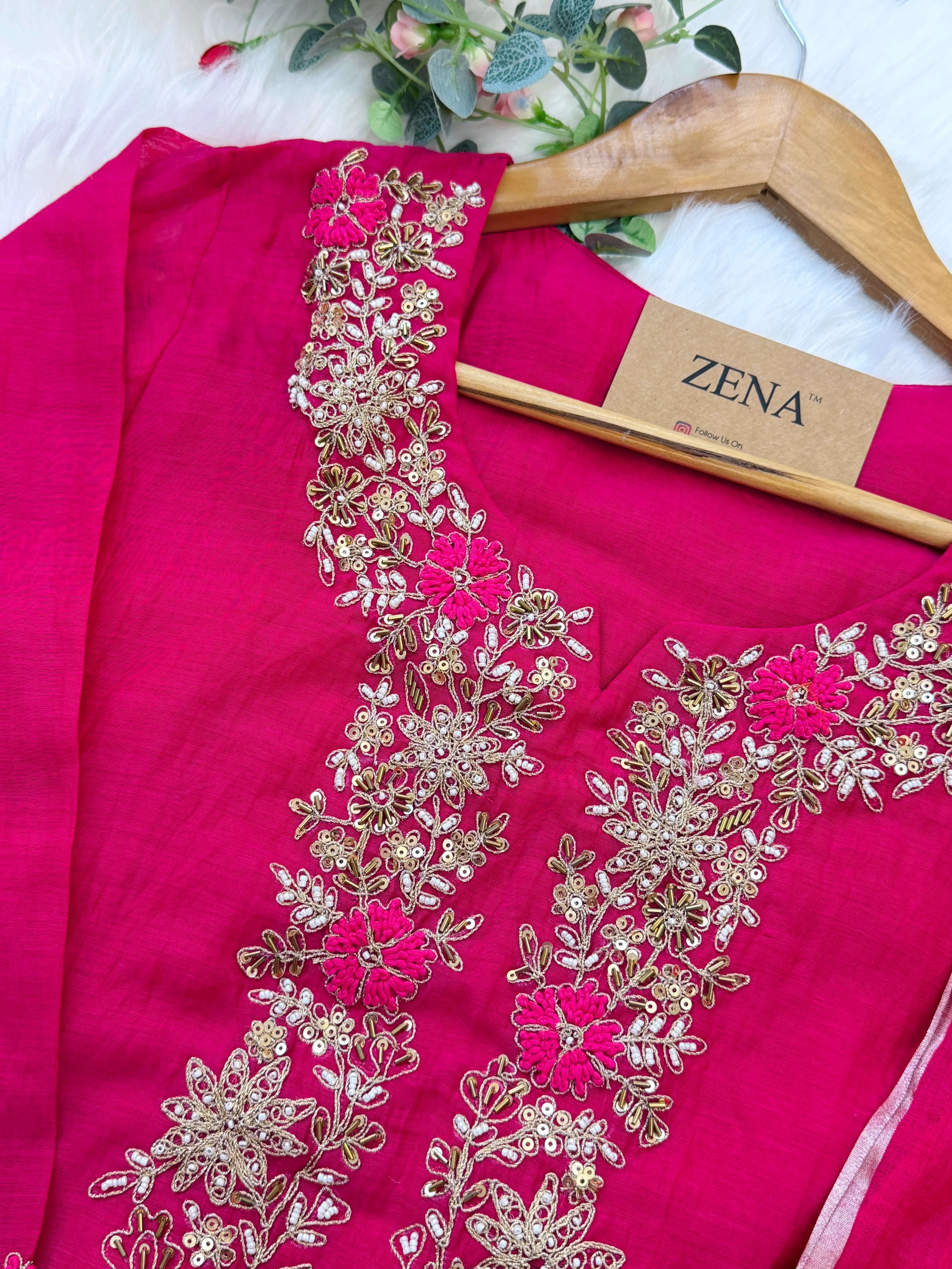 ✨ Premium Mul Chanderi Hand Work Kurti Set ✨ - Image 6