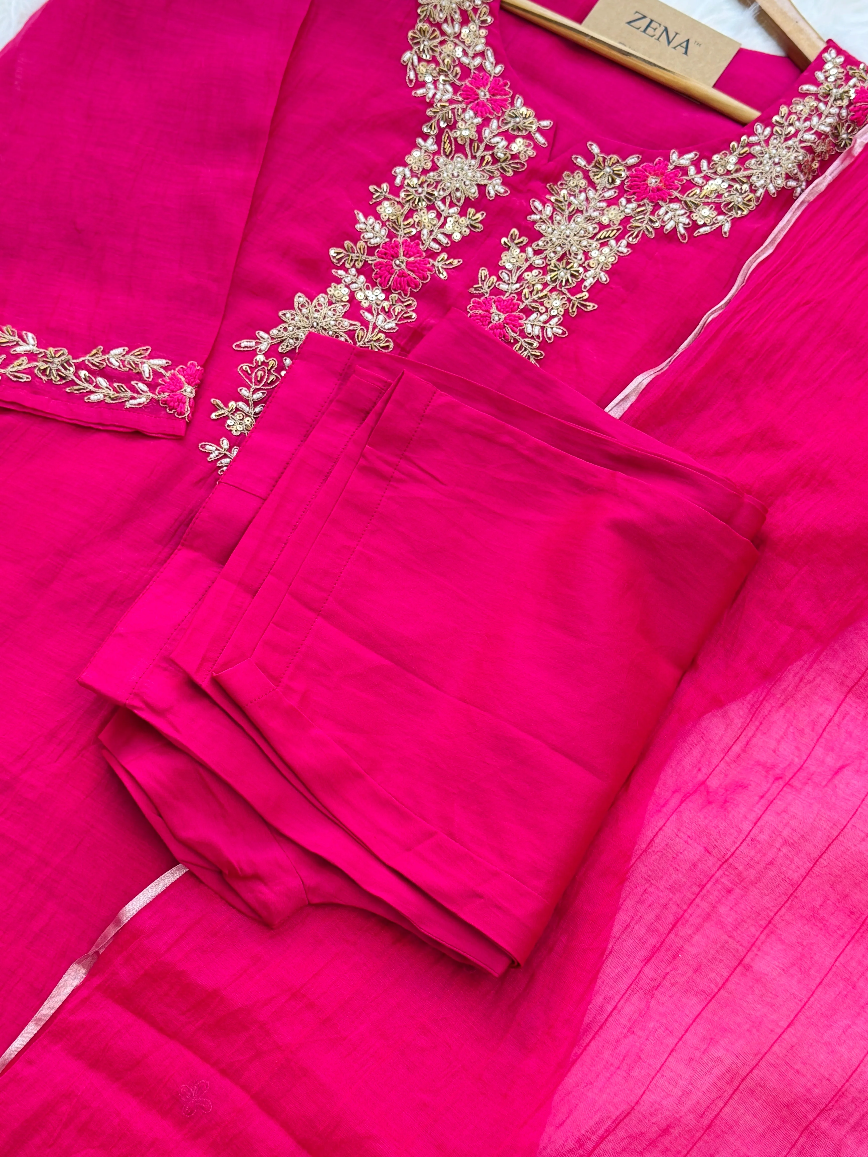 ✨ Premium Mul Chanderi Hand Work Kurti Set ✨ - Image 7