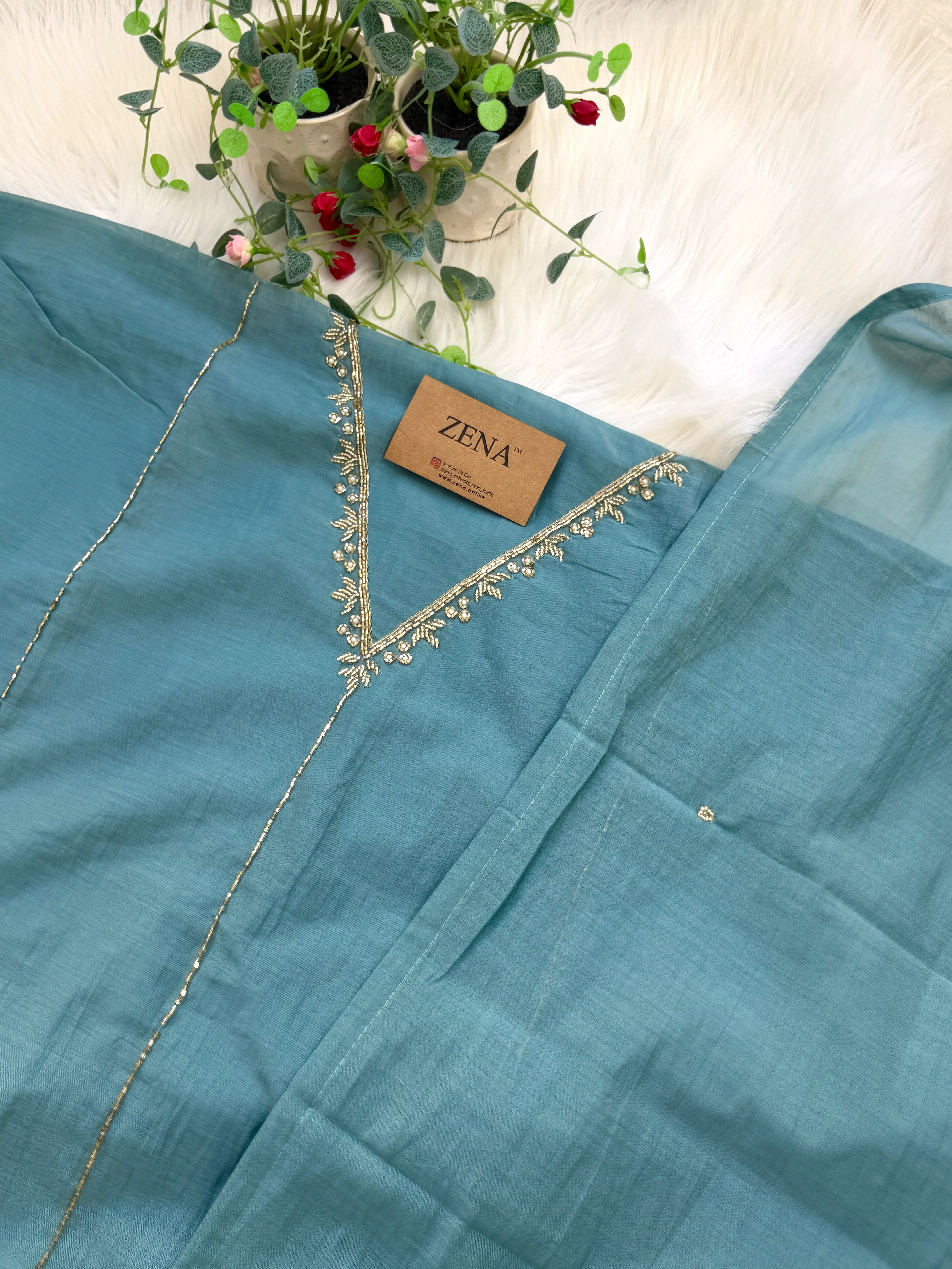✨ Premium Mul Chanderi Hand Work Unstitched Suit ✨