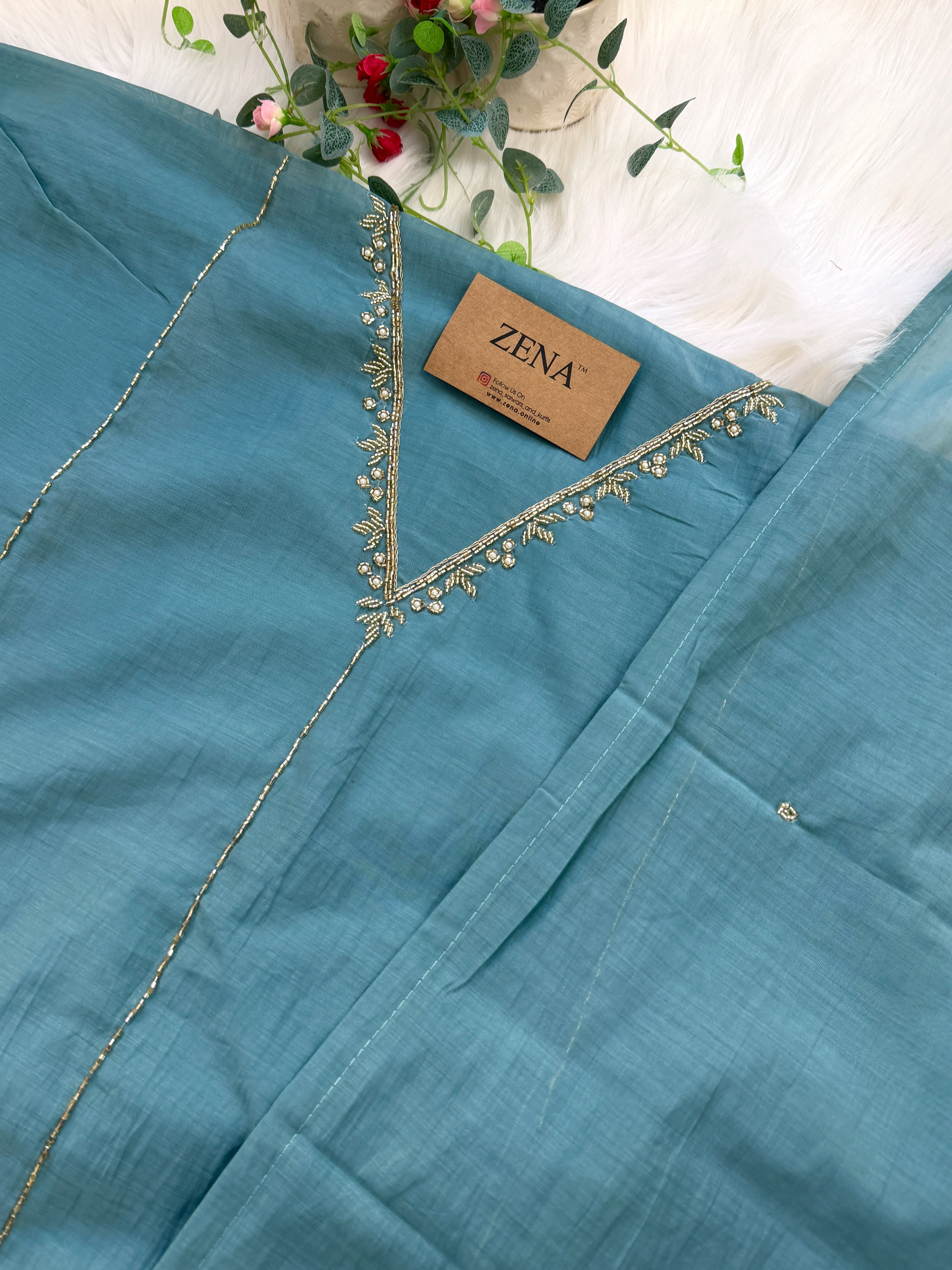 ✨ Premium Mul Chanderi Hand Work Unstitched Suit ✨ - Image 5