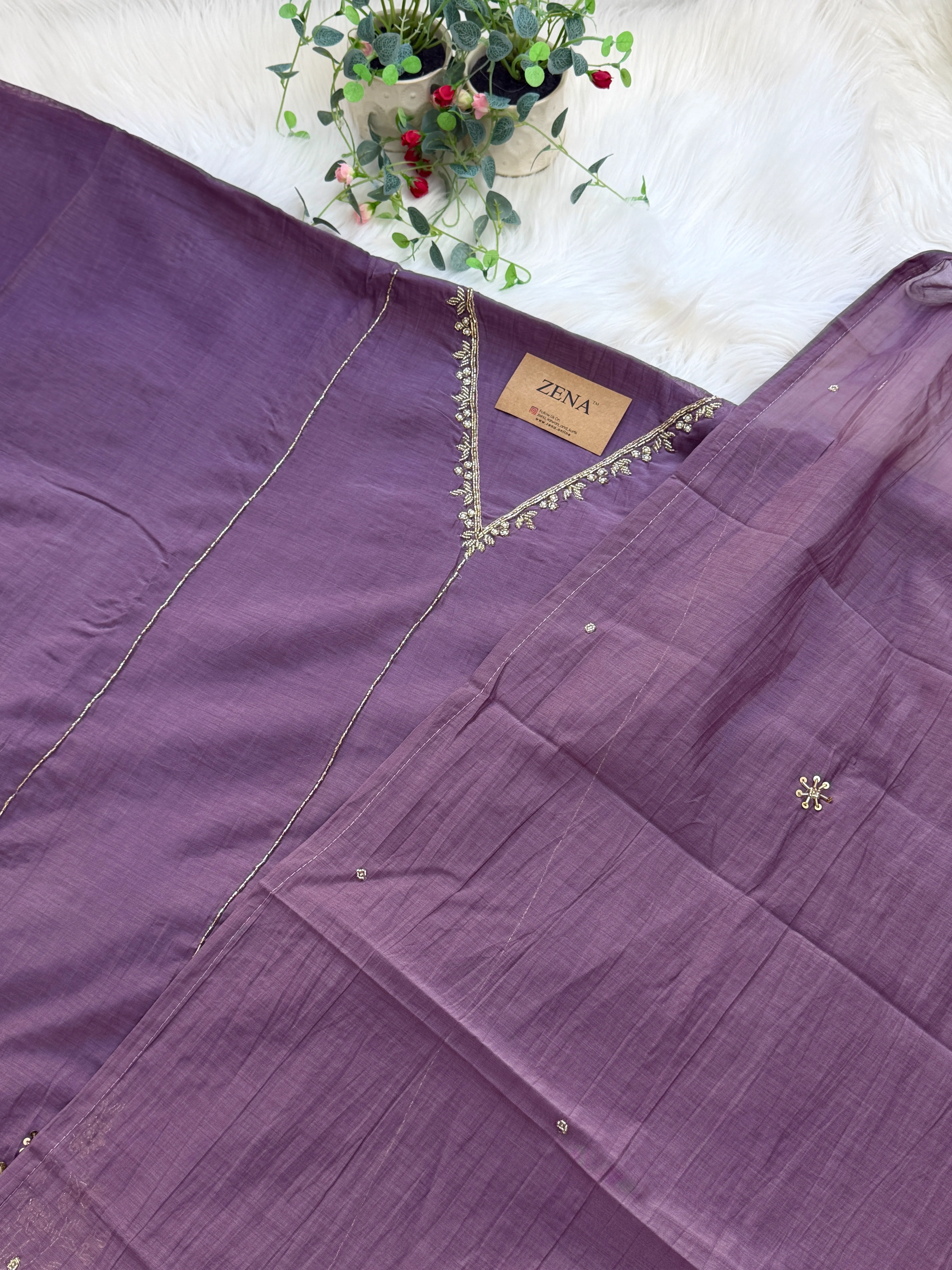 ✨ Premium Mul Chanderi Hand Work Unstitched Suit ✨ - Image 2