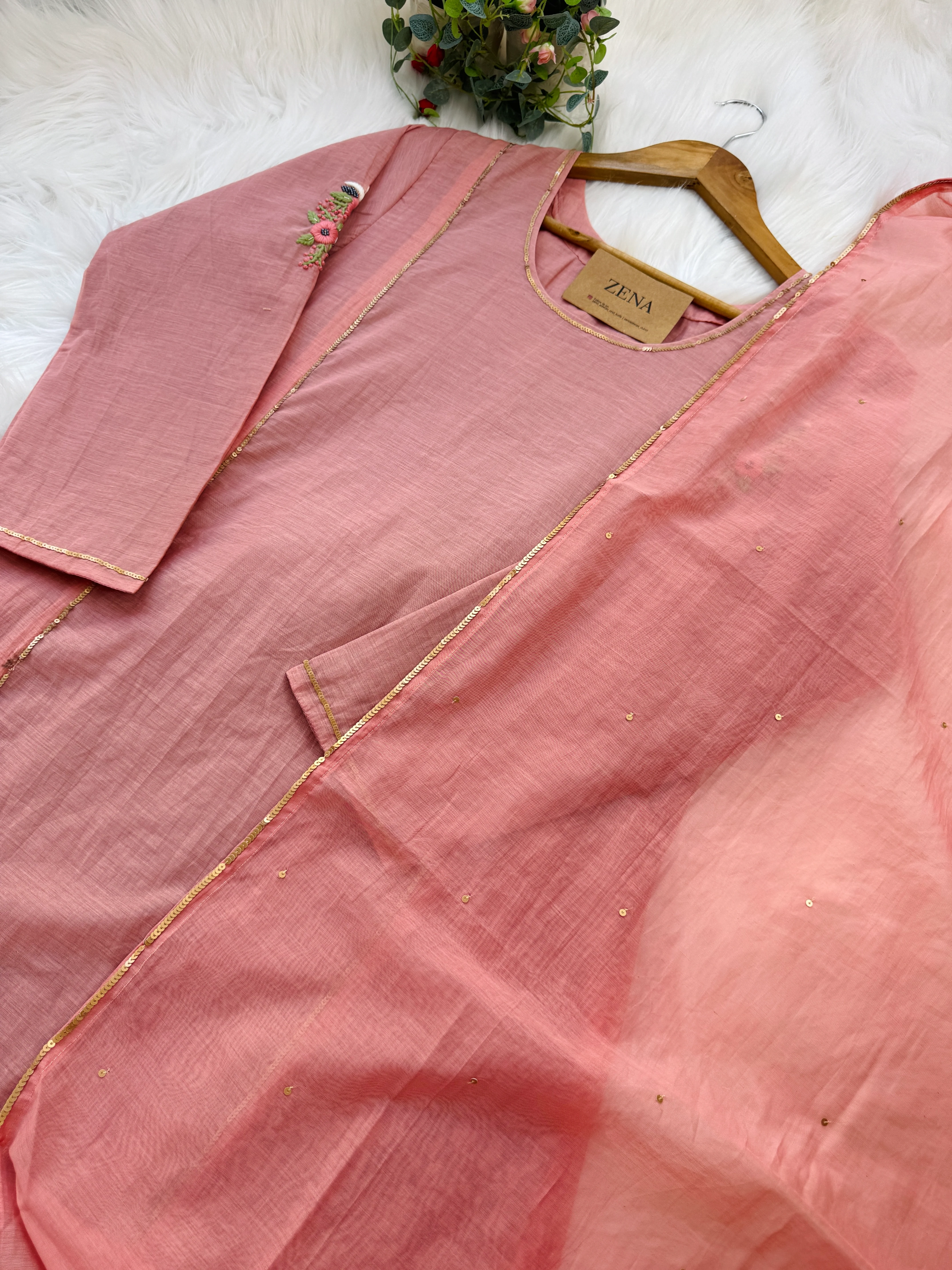 ✨ Premium Mul Chanderi Handwork Kurti Set ✨ - Image 5