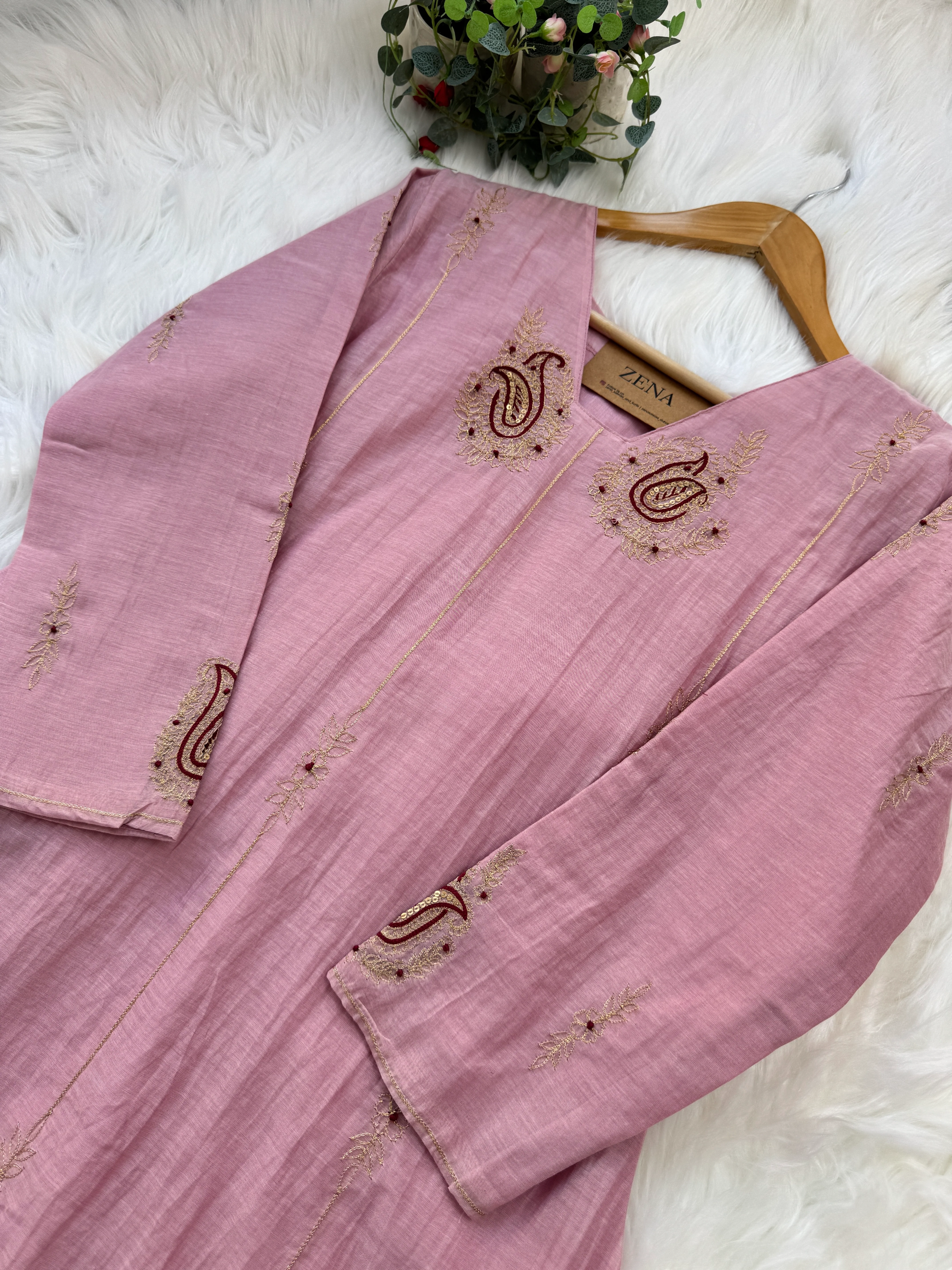 ✨ Premium Mul Chanderi Handwork Kurti Set – Top, Bottom & Dupatta ✨ - Image 3